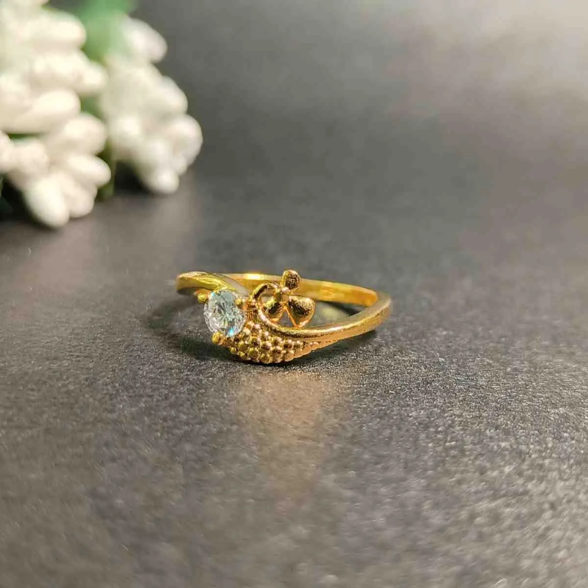 Fleurine Blossom Solitaire Ring – Gold Plated