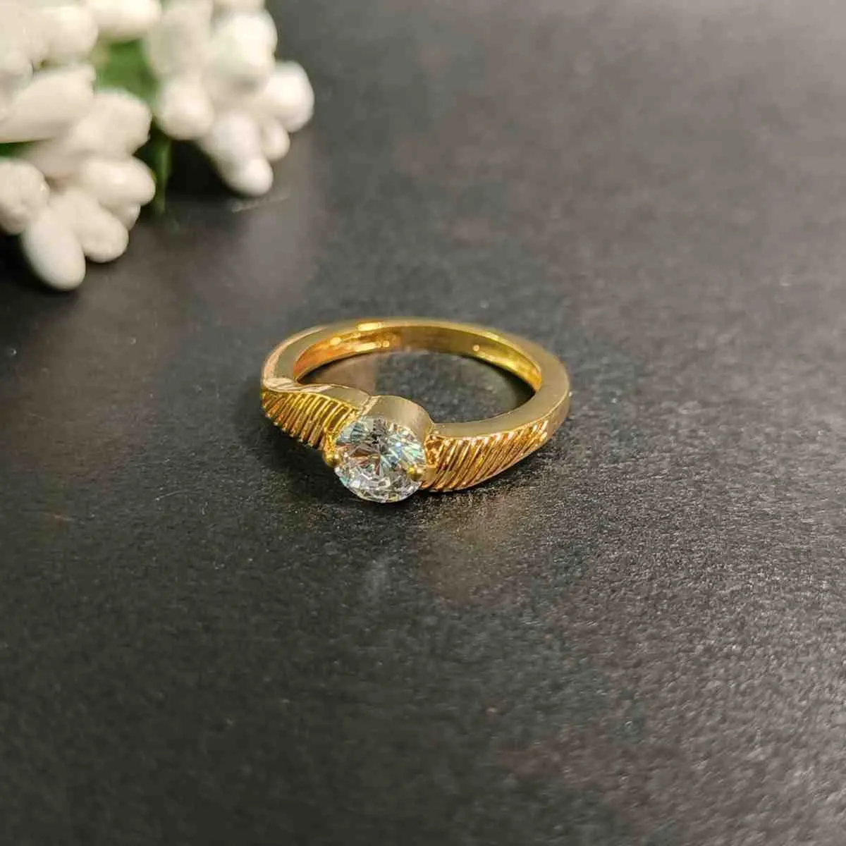 Celestia Textured Solitaire Ring – Gold Plated
