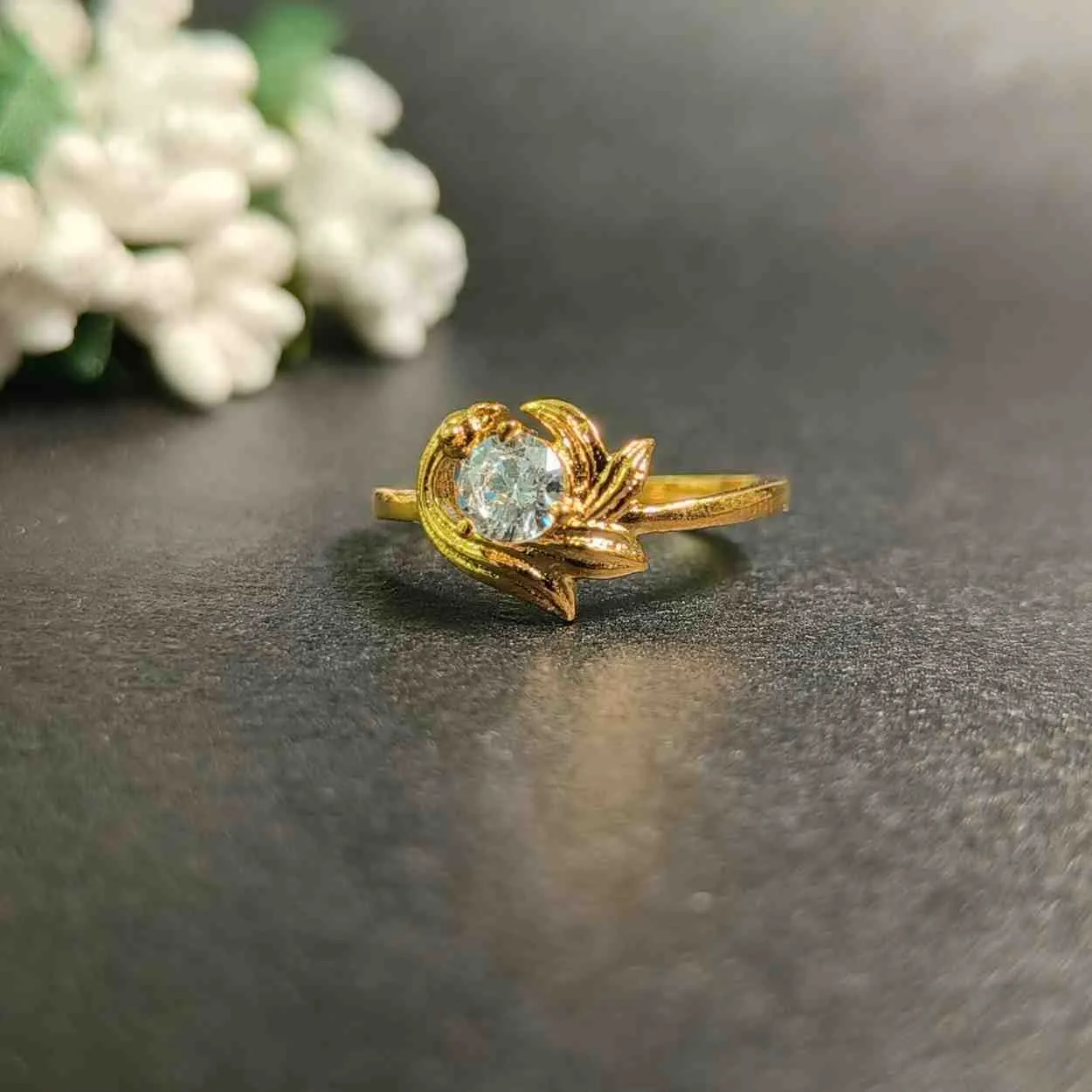 Aurelia Bloom Solitaire Ring – Gold Plated