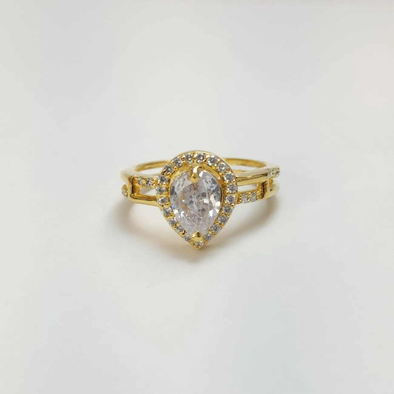 Celeste Teardrop Halo Ring – Gold Plated