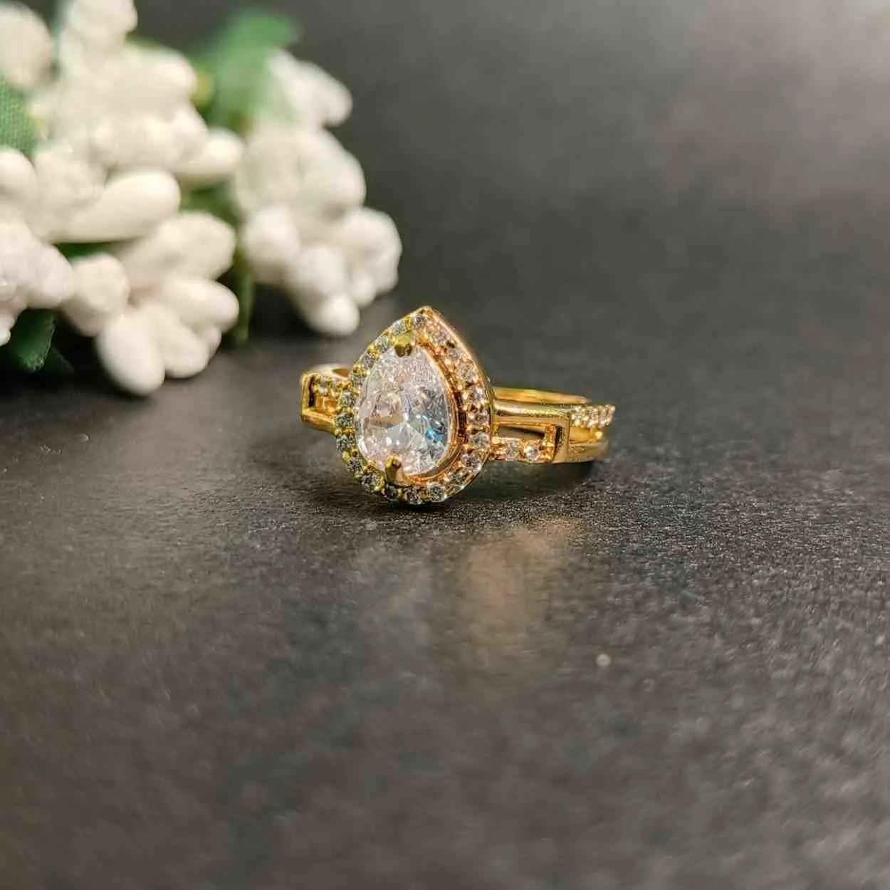 Celeste Teardrop Halo Ring – Gold Plated
