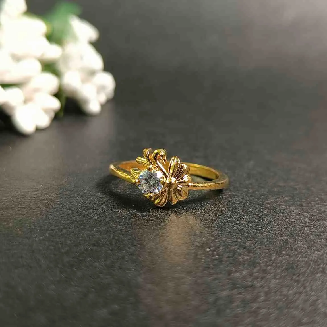 Aurelle Bloom Solitaire Ring – Gold Plated