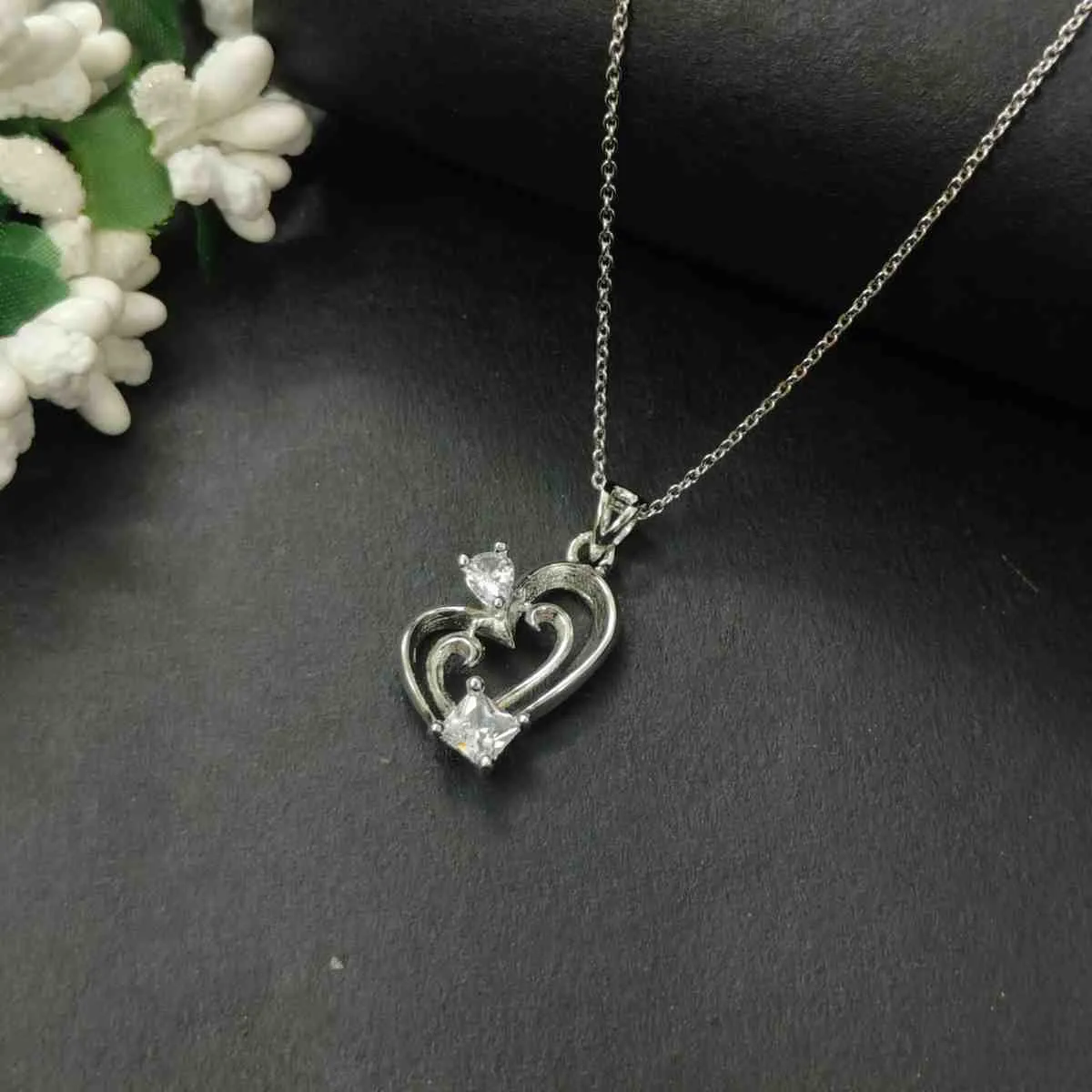 Soft Curve Heart Silver Plated Pendant Chain