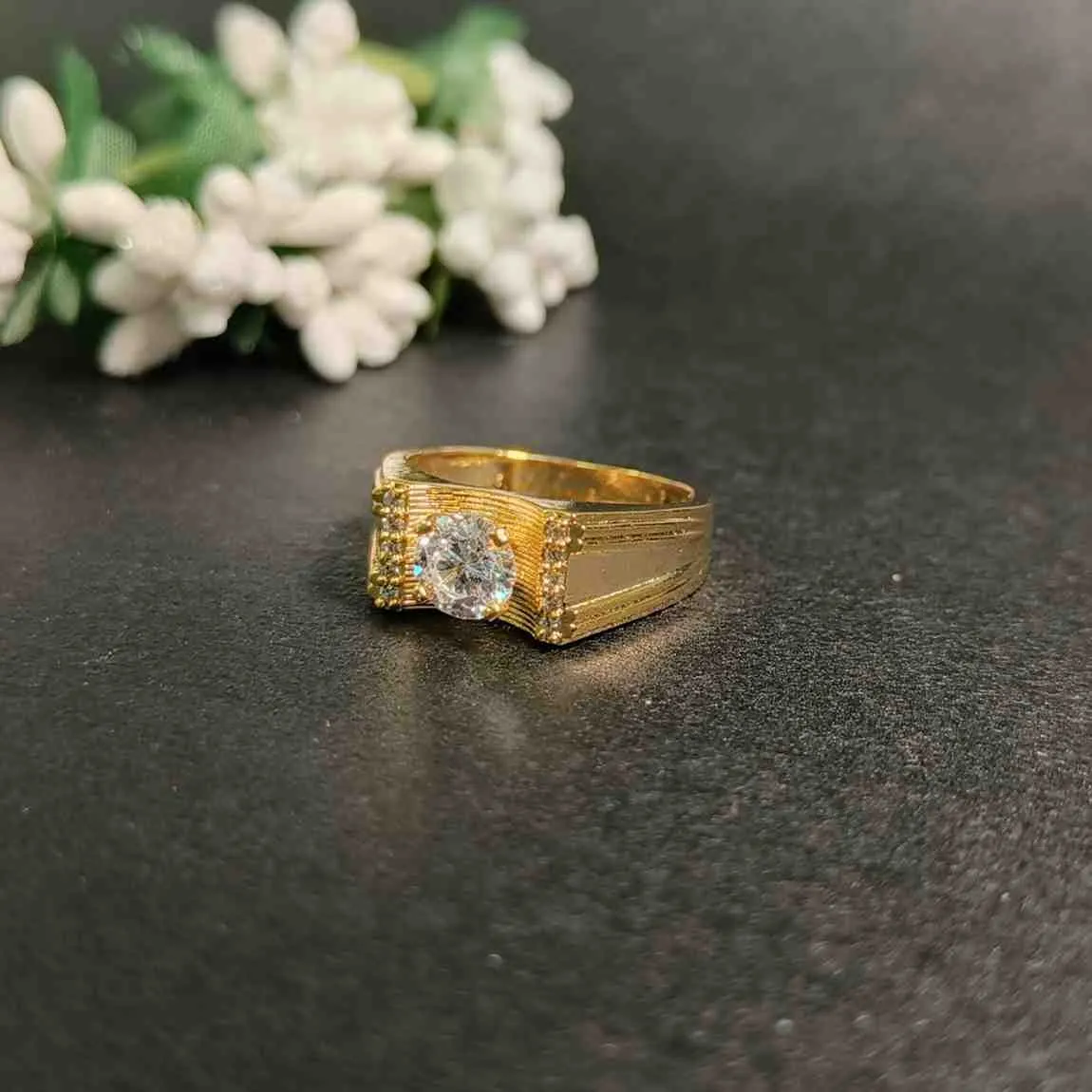 Regal Crest Solitaire Ring – Gold Plated