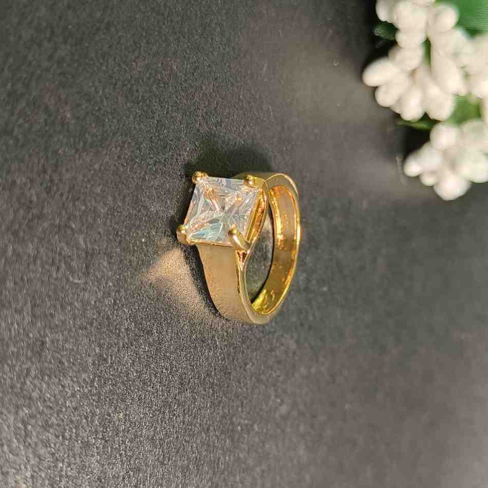 Monarch Square Solitaire Ring – Gold Plated