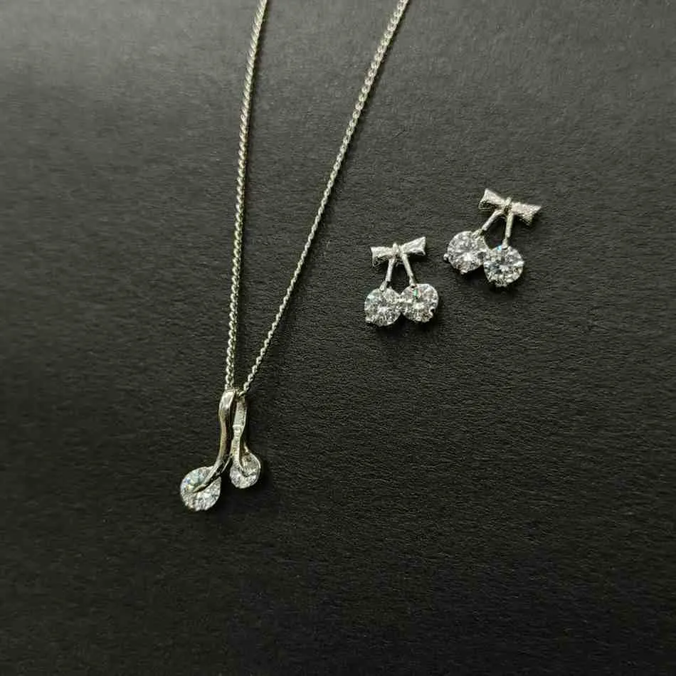 Nimoraa Twin Silver-Cherry Solitaire Pendant Set