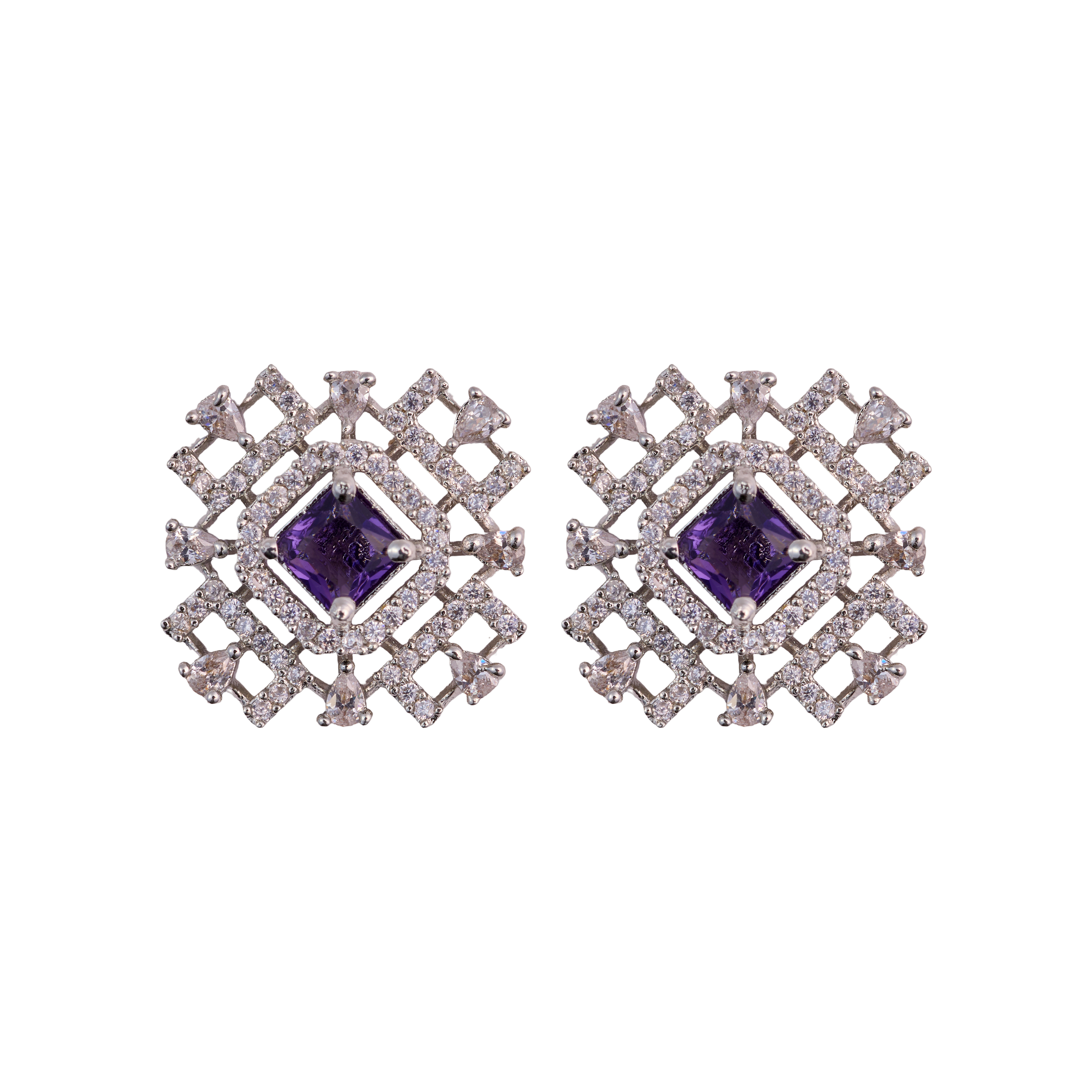 Geometric Purple Glowing Square Top Earrings