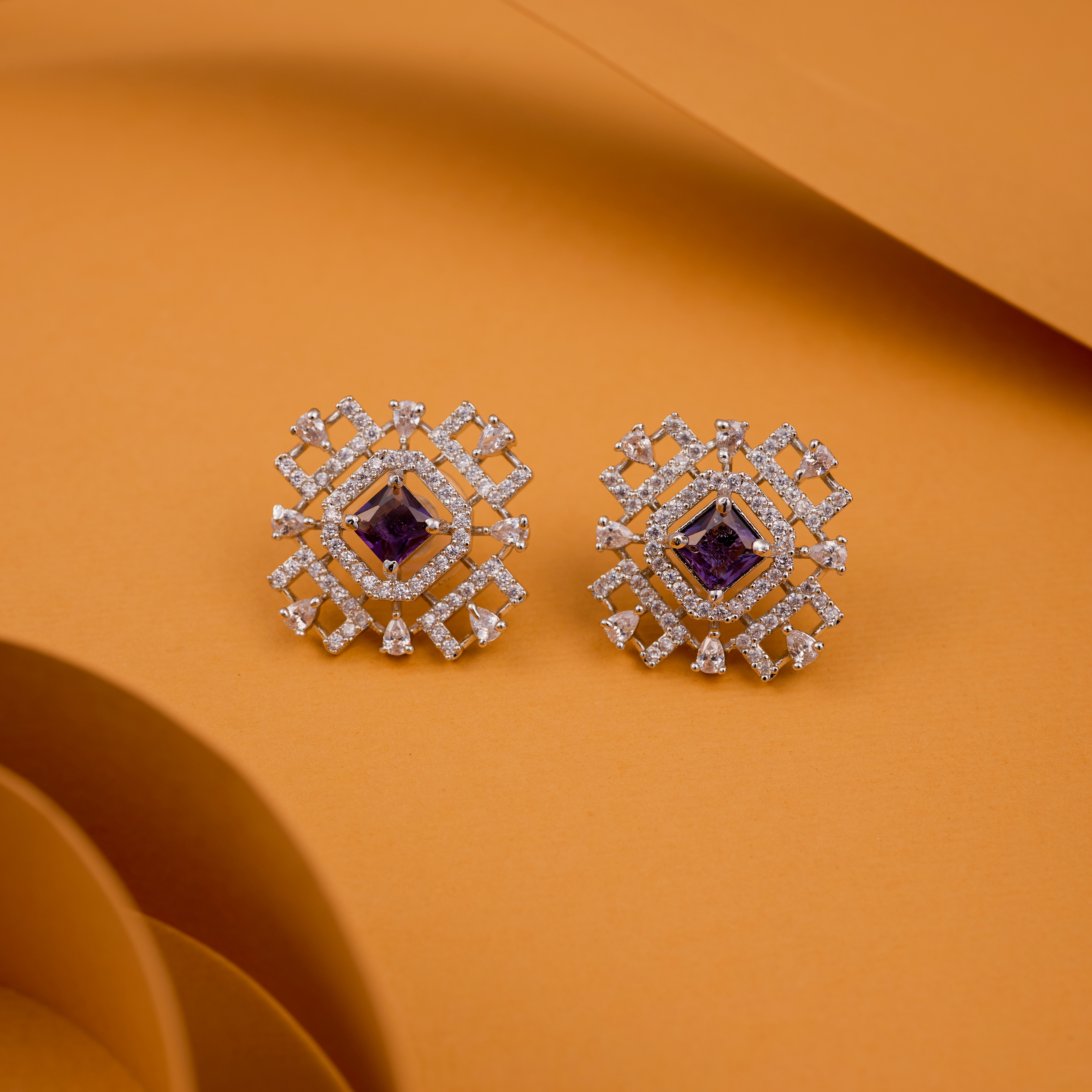 Geometric Purple Glowing Square Top Earrings