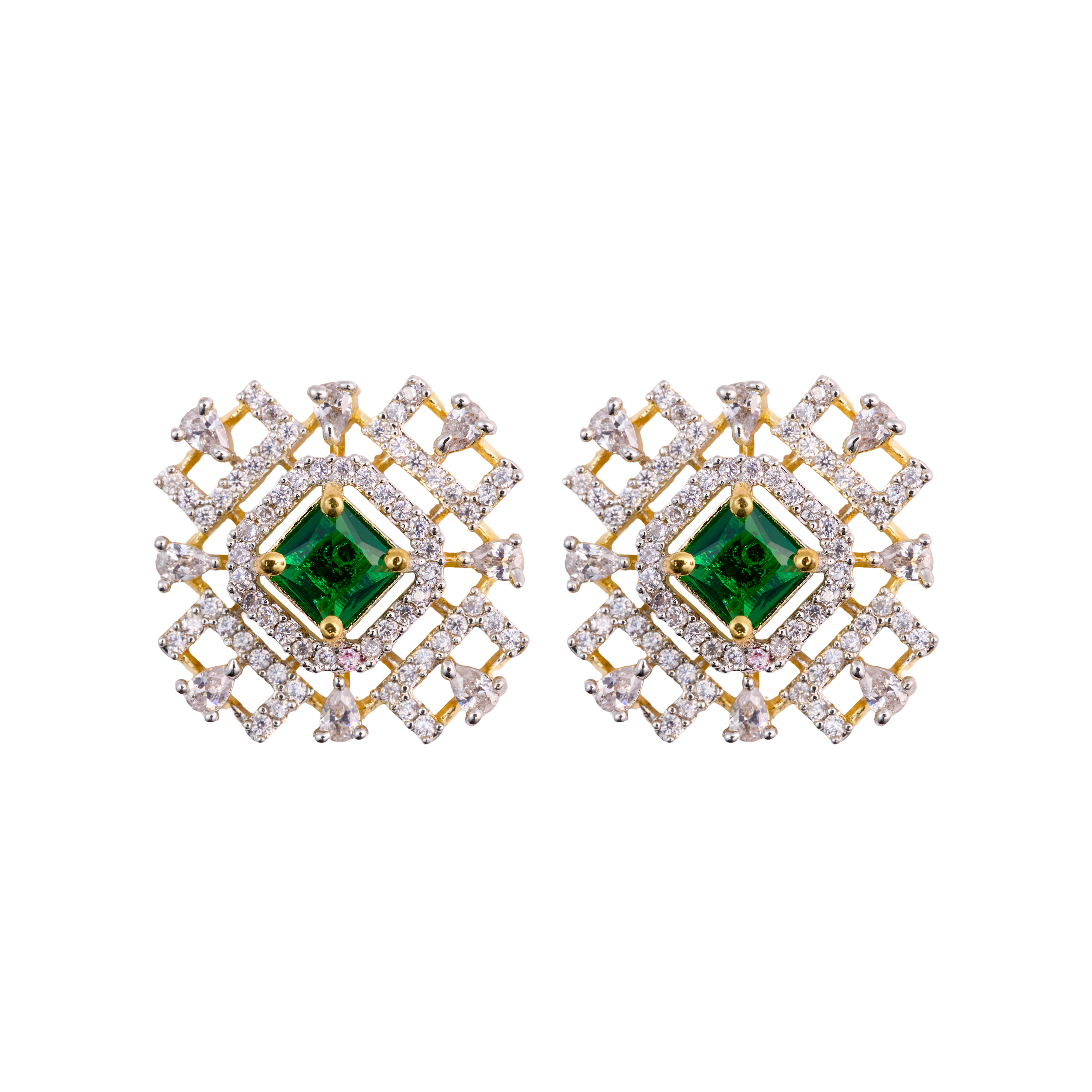 Geometric Green Glowing Square Top Earrings