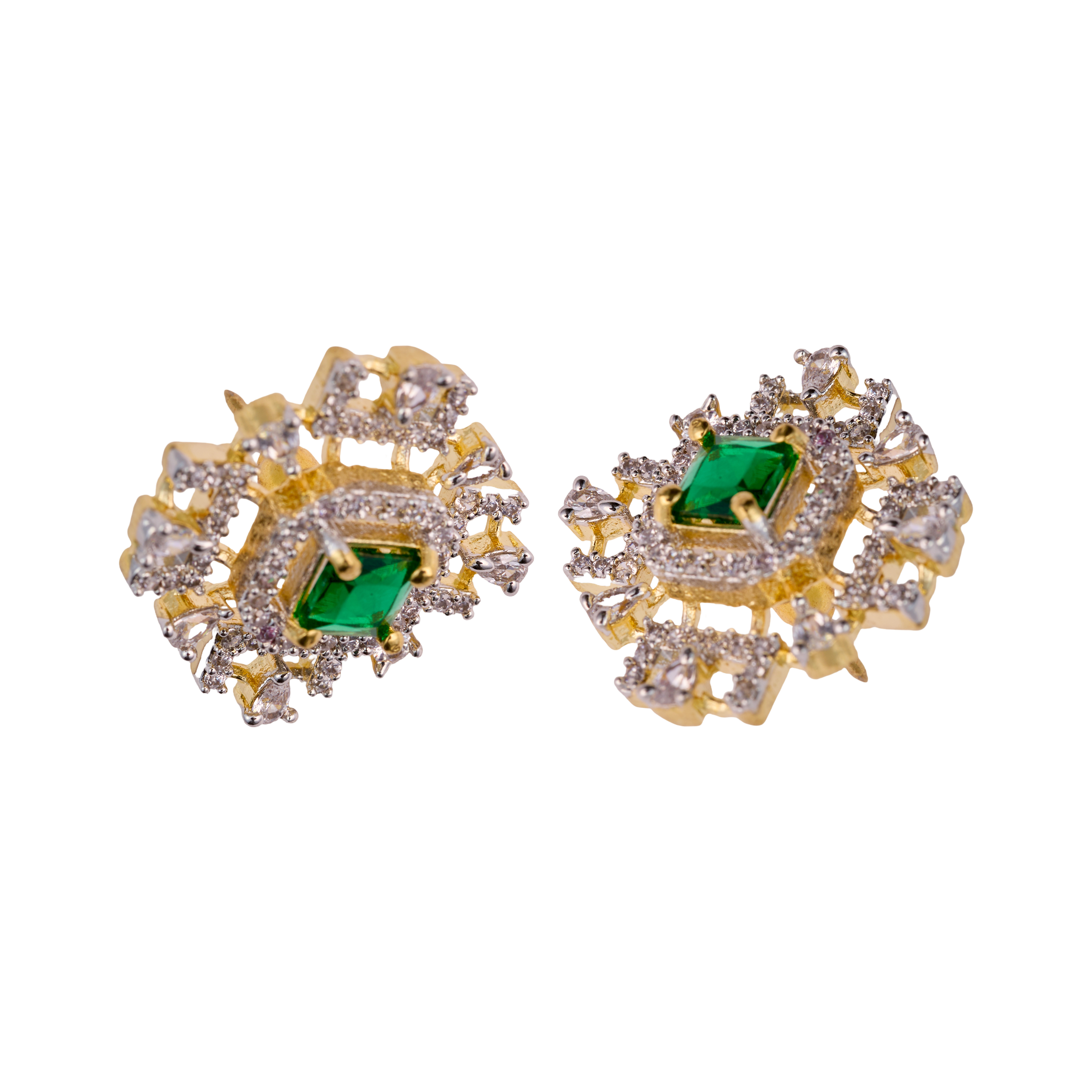 Geometric Green Glowing Square Top Earrings