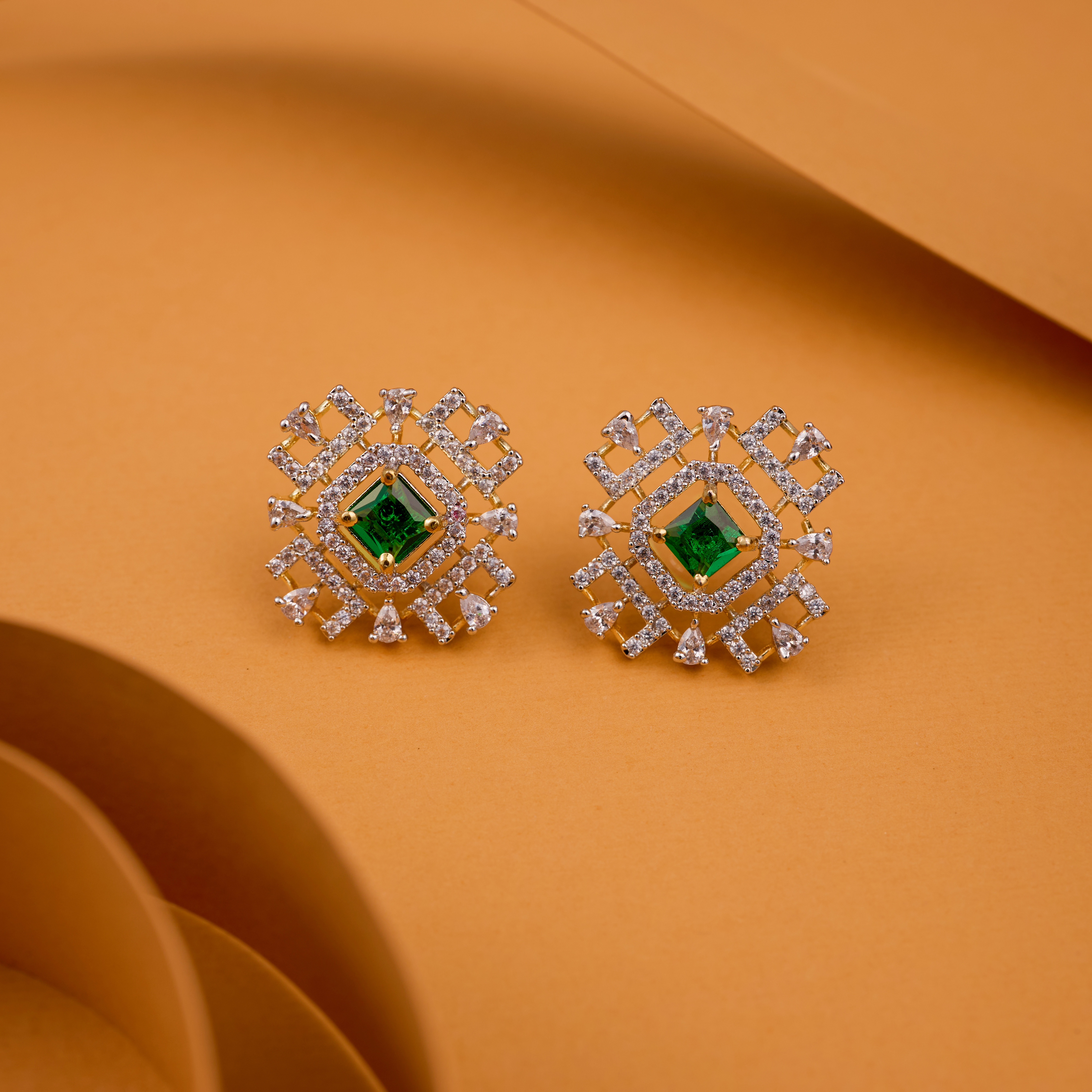 Geometric Green Glowing Square Top Earrings