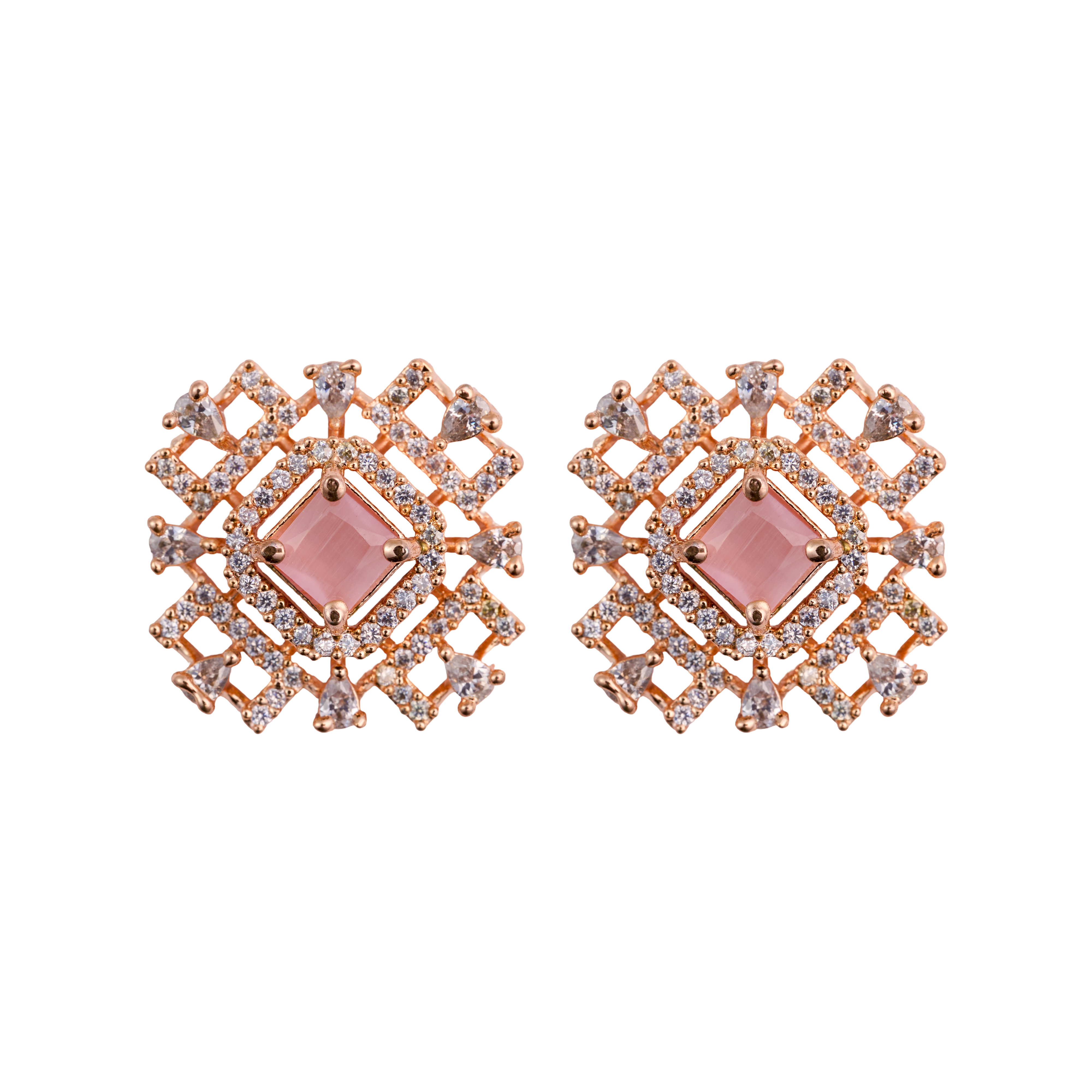 Geometric Pink  Glowing Square Top Earrings
