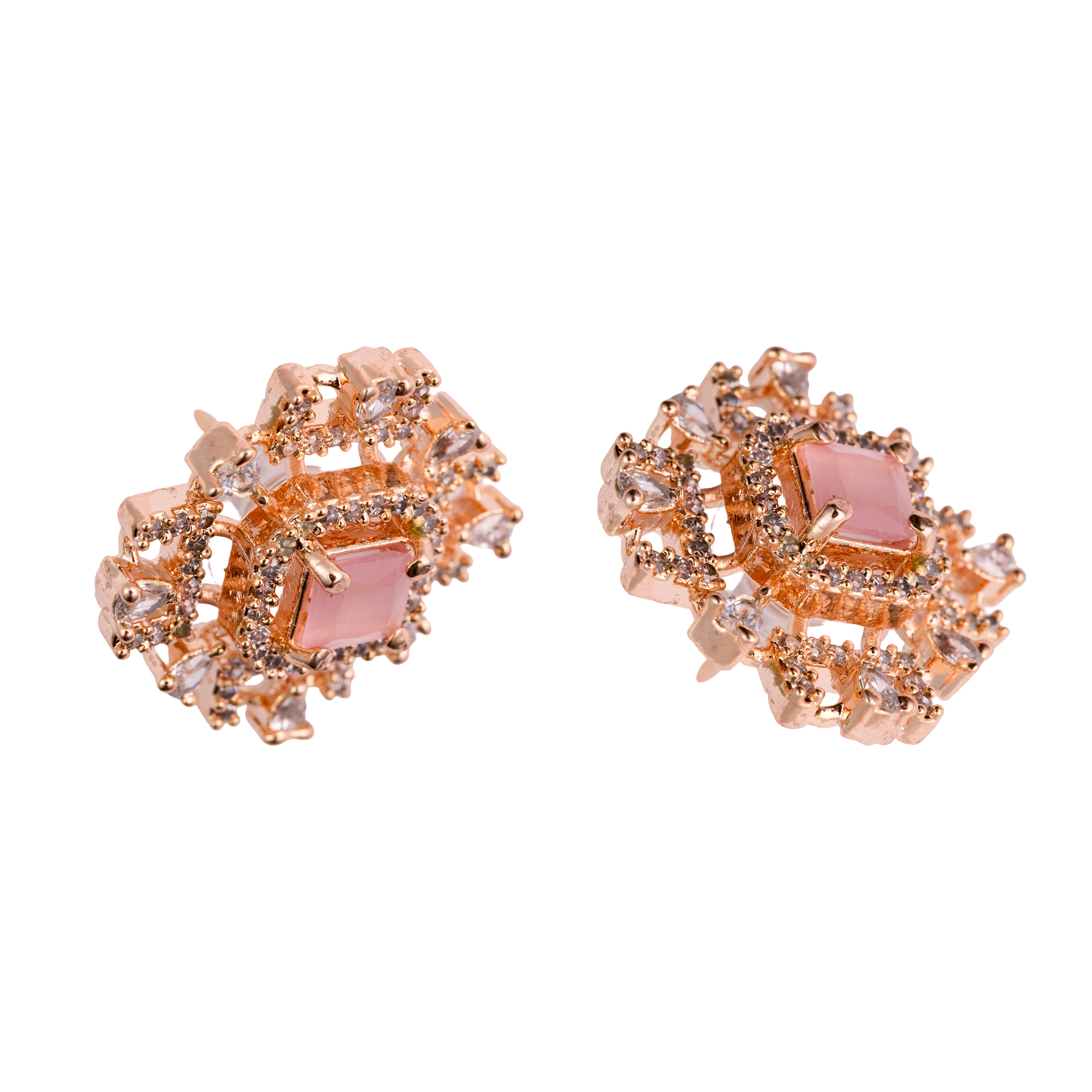 Geometric Pink  Glowing Square Top Earrings