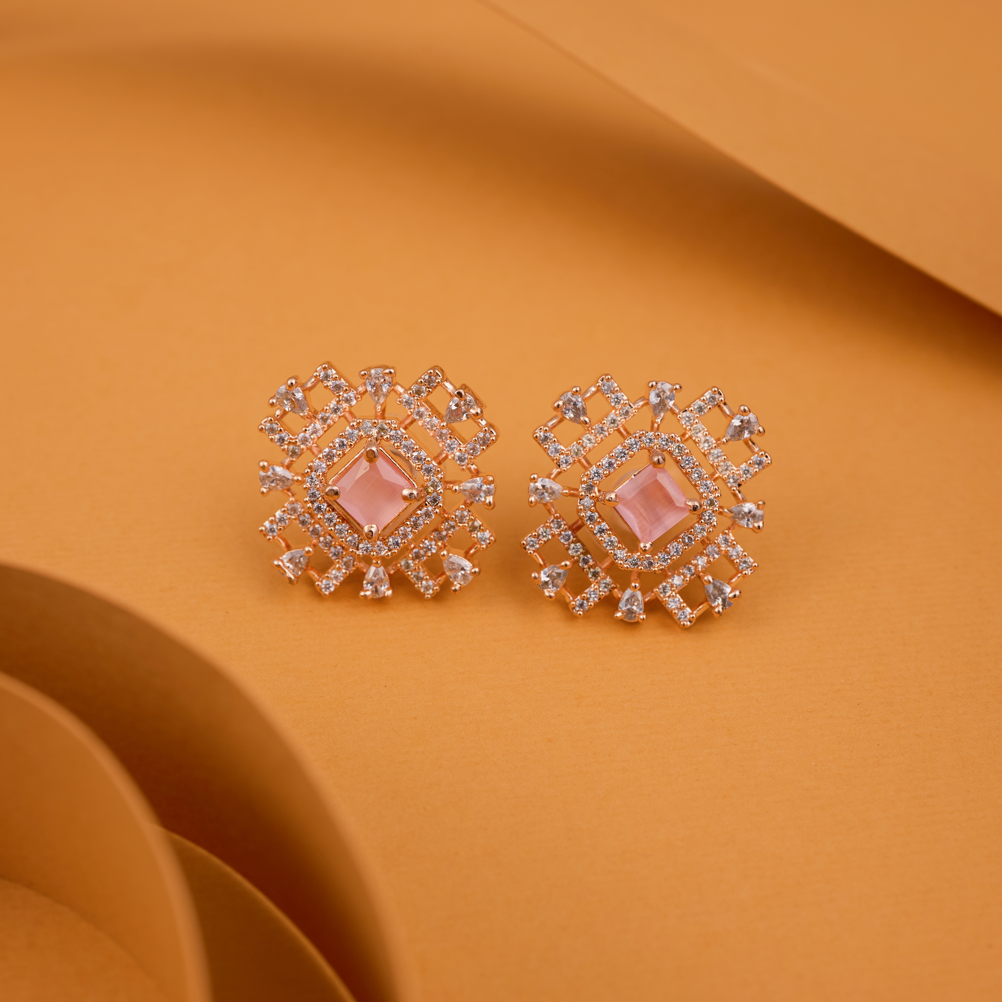 Geometric Pink  Glowing Square Top Earrings