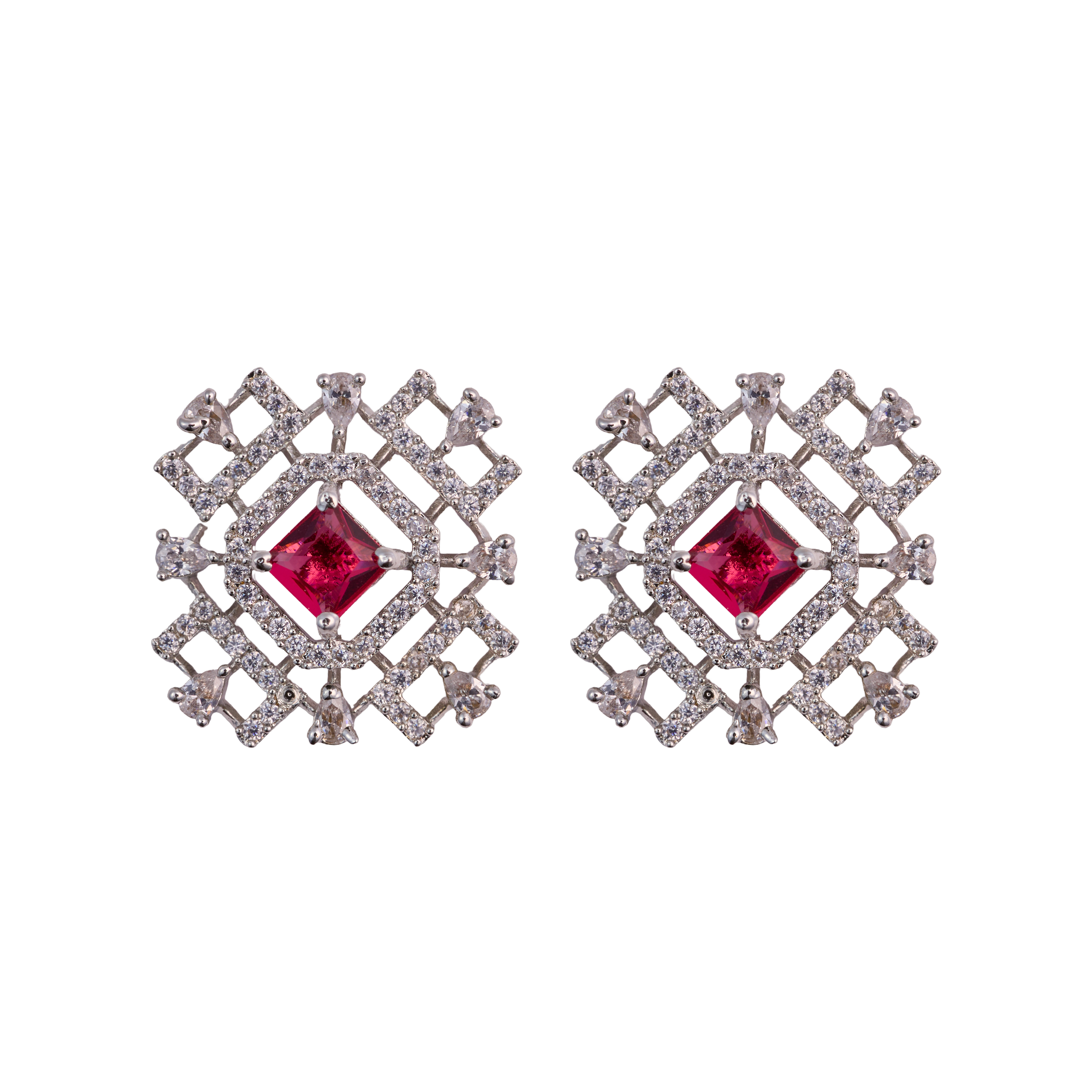 Geometric Red  Glowing Square Top Earrings