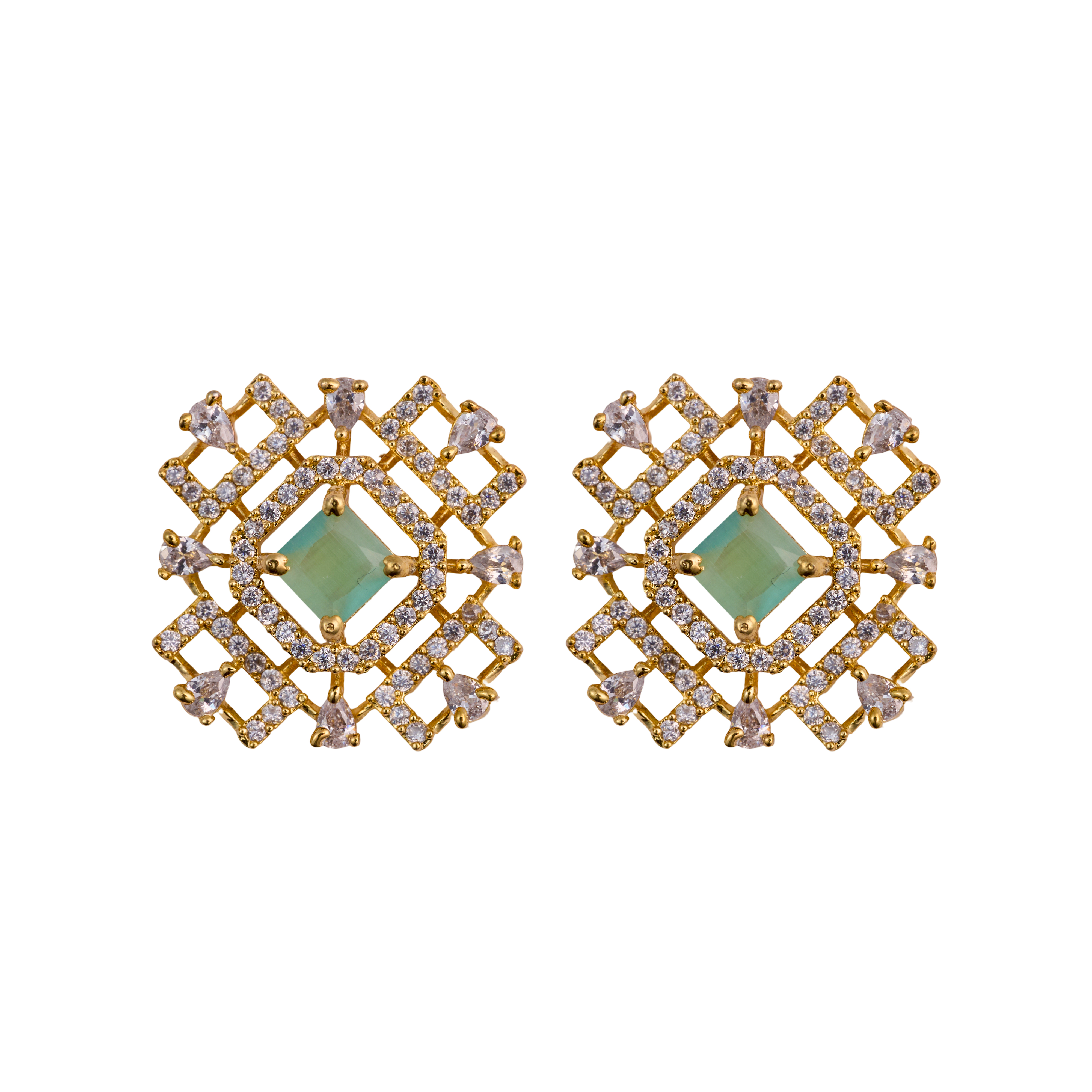 Geometric Turquiose  Glowing Square Top Earrings