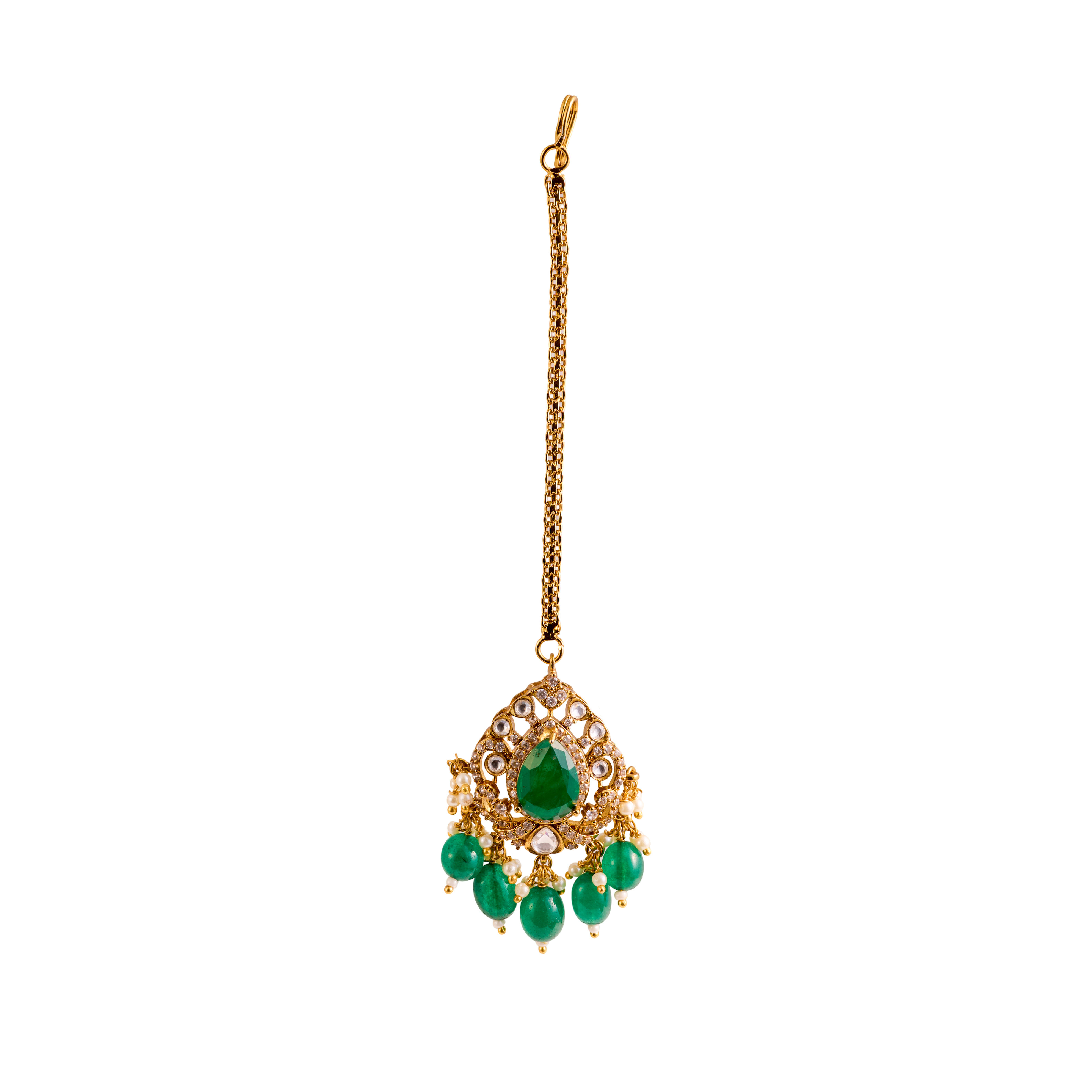 The Emerald and kundan Maharani long Bridal Full Set with Maangtikaa