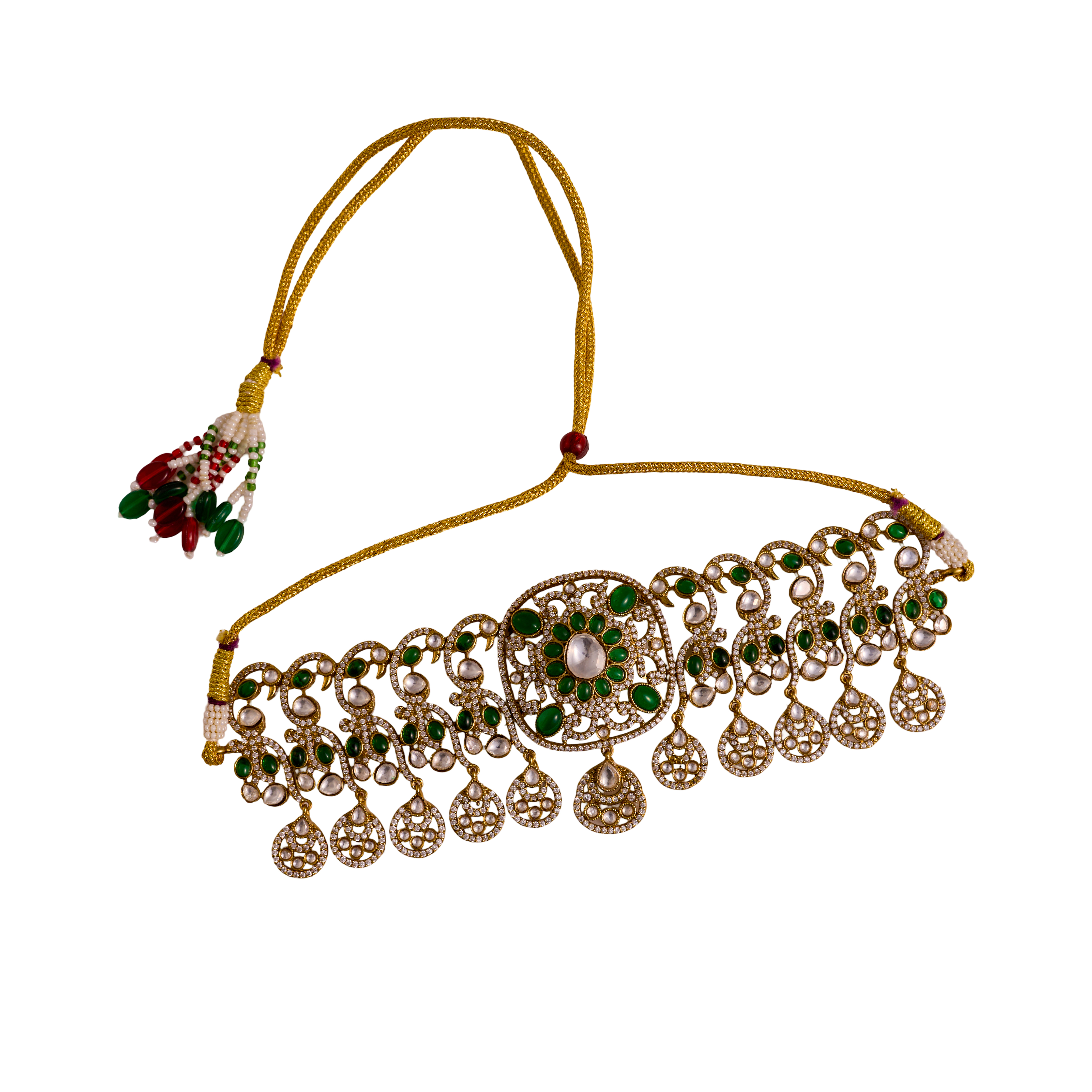 Royal Emerald Kundan Fringe Choker Set
