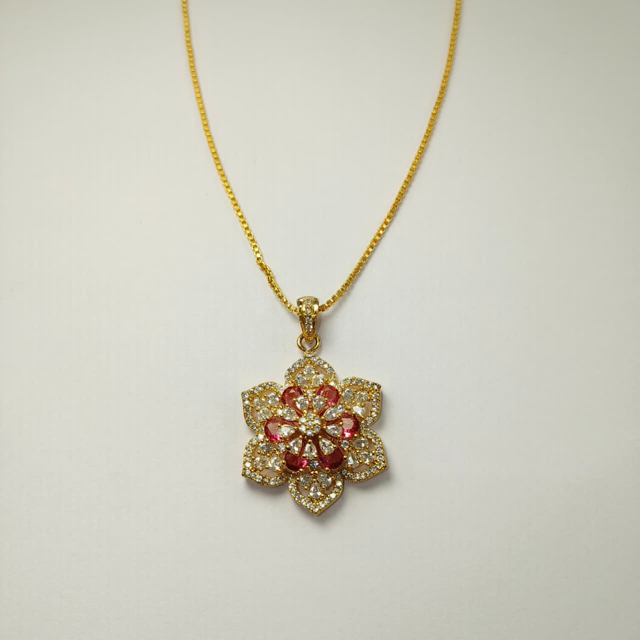 Red Floral Glow AD Pendant & Earrings