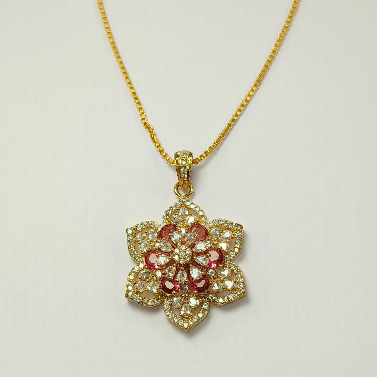 Red Floral Glow AD Pendant & Earrings