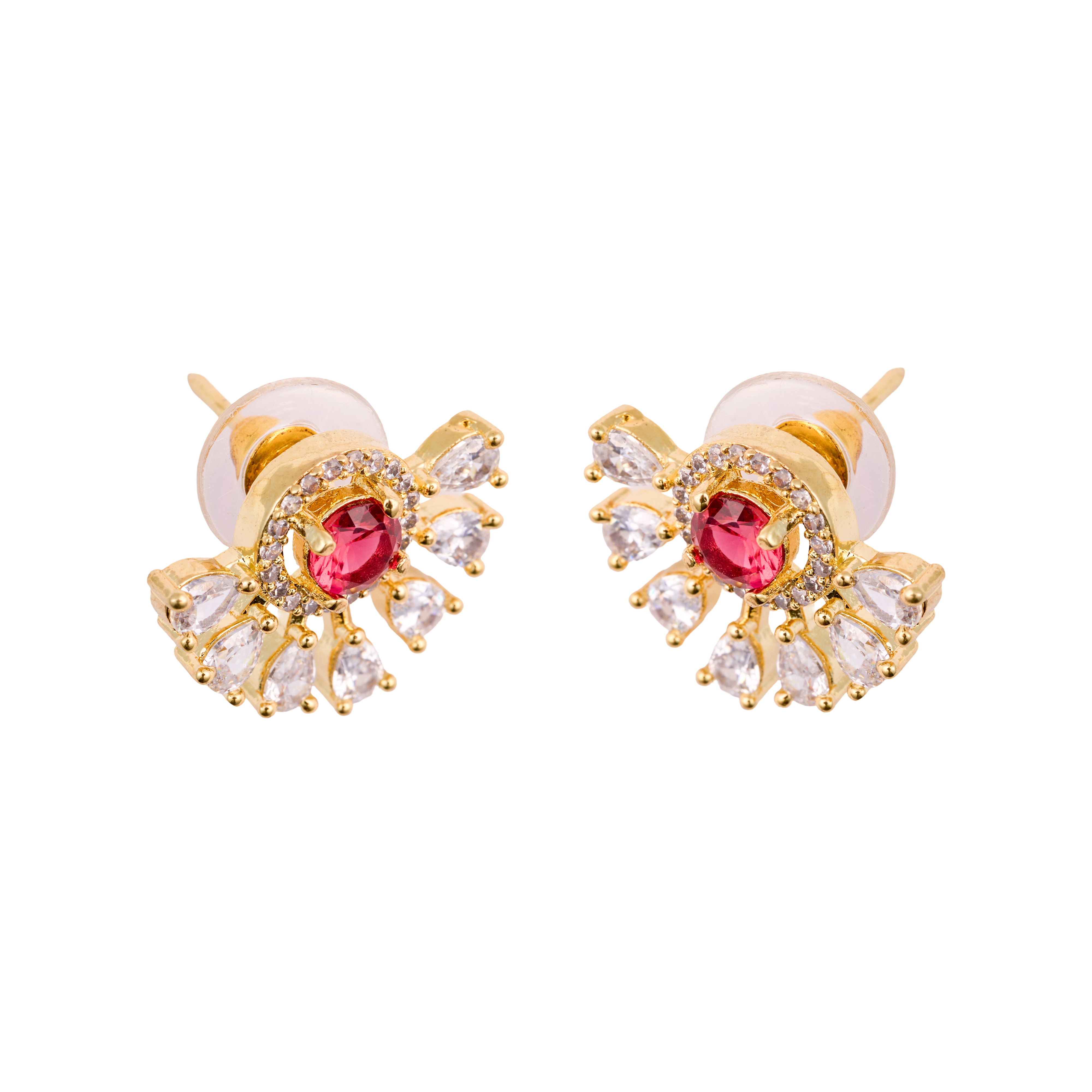 Red Sunray Half Stud Dazzle Earring