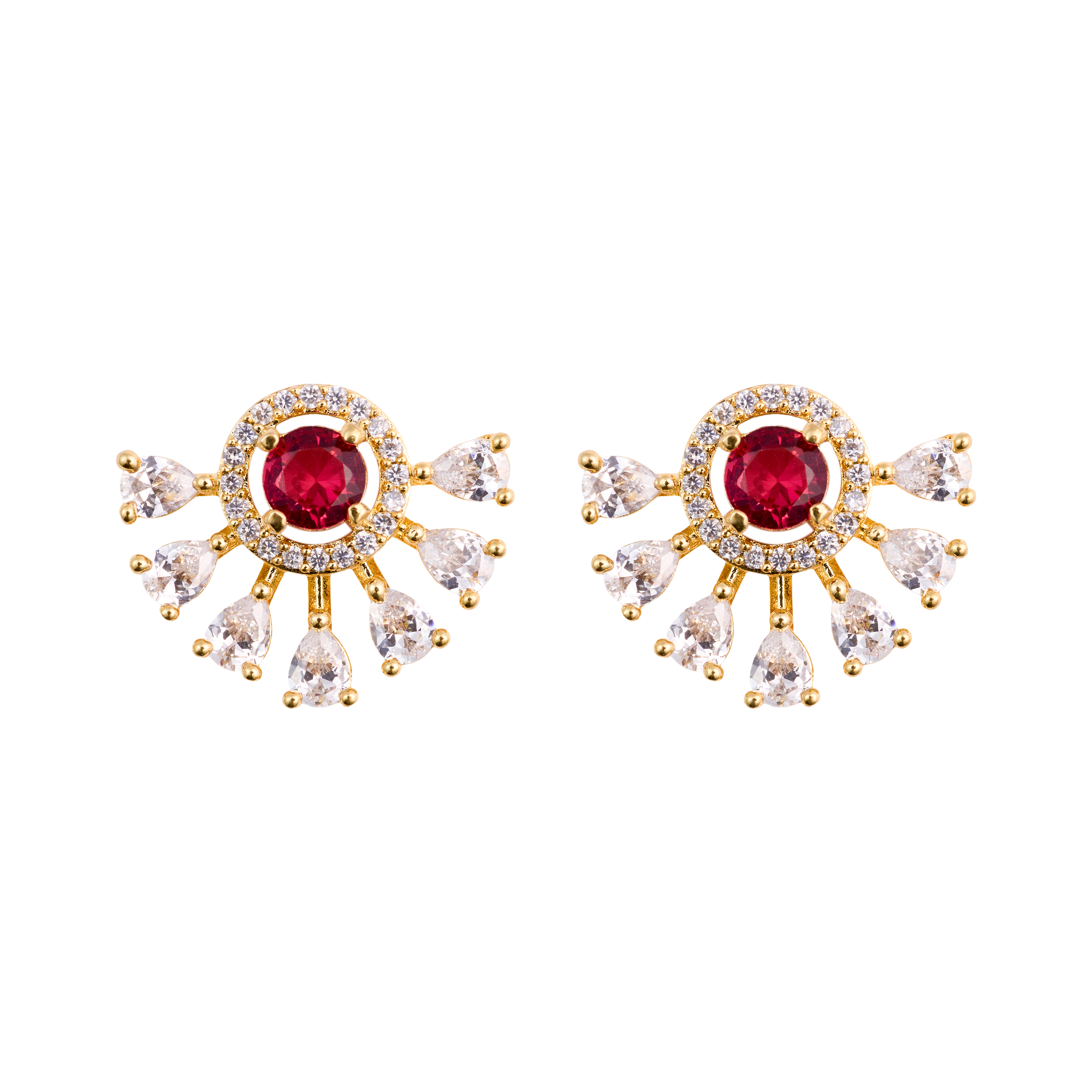 Red Sunray Half Stud Dazzle Earring