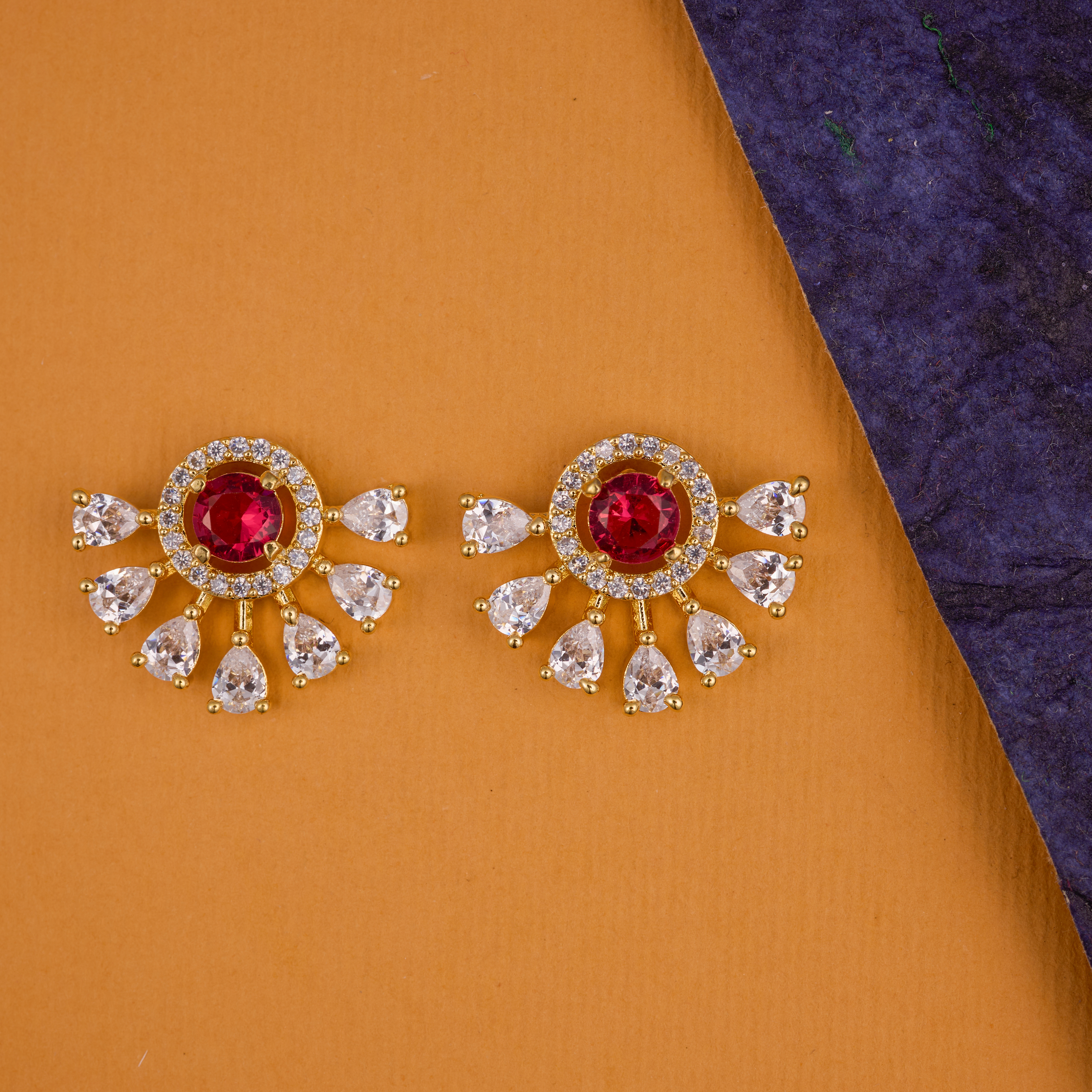 Red Sunray Half Stud Dazzle Earring