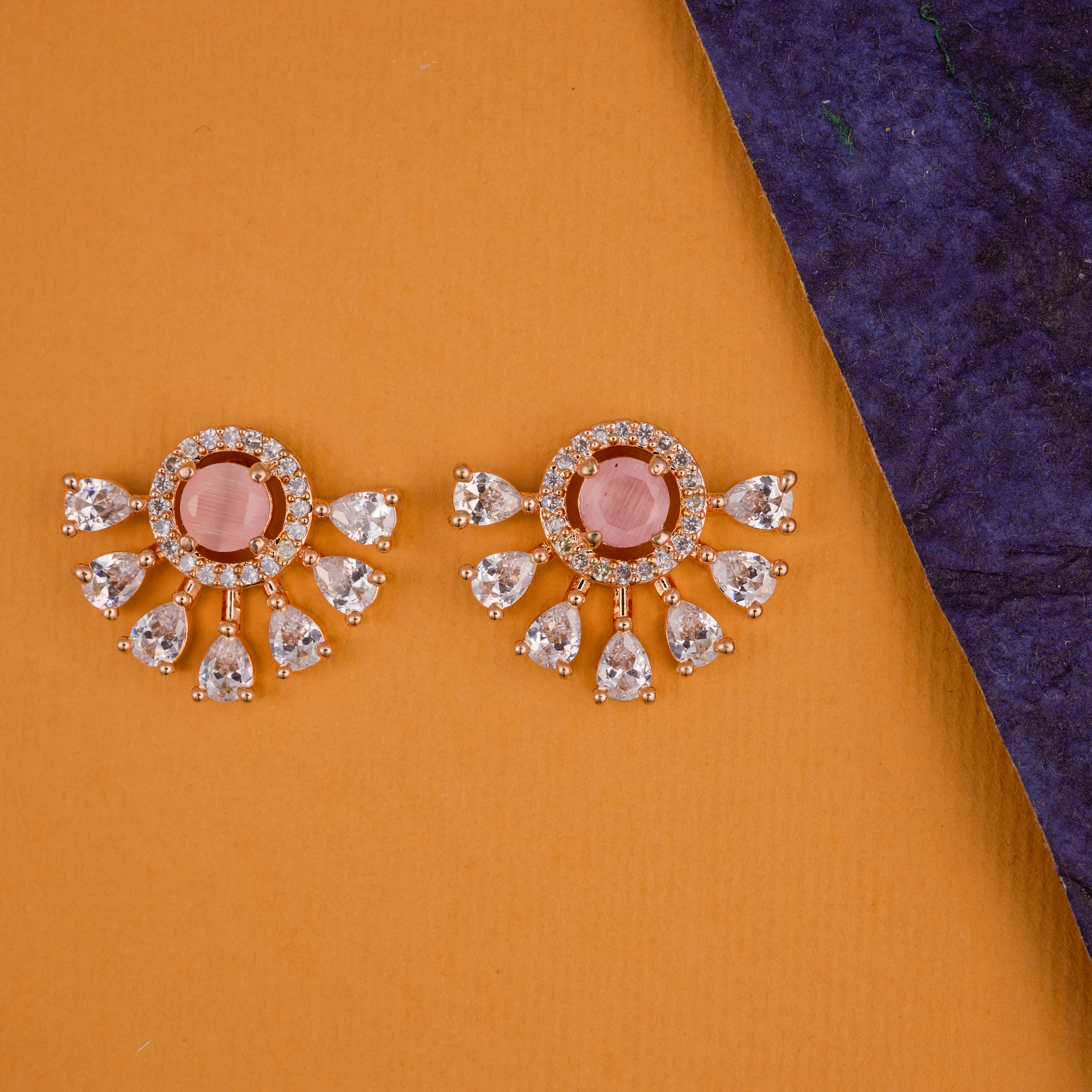 Pink Sunray Half Stud Dazzle Earring