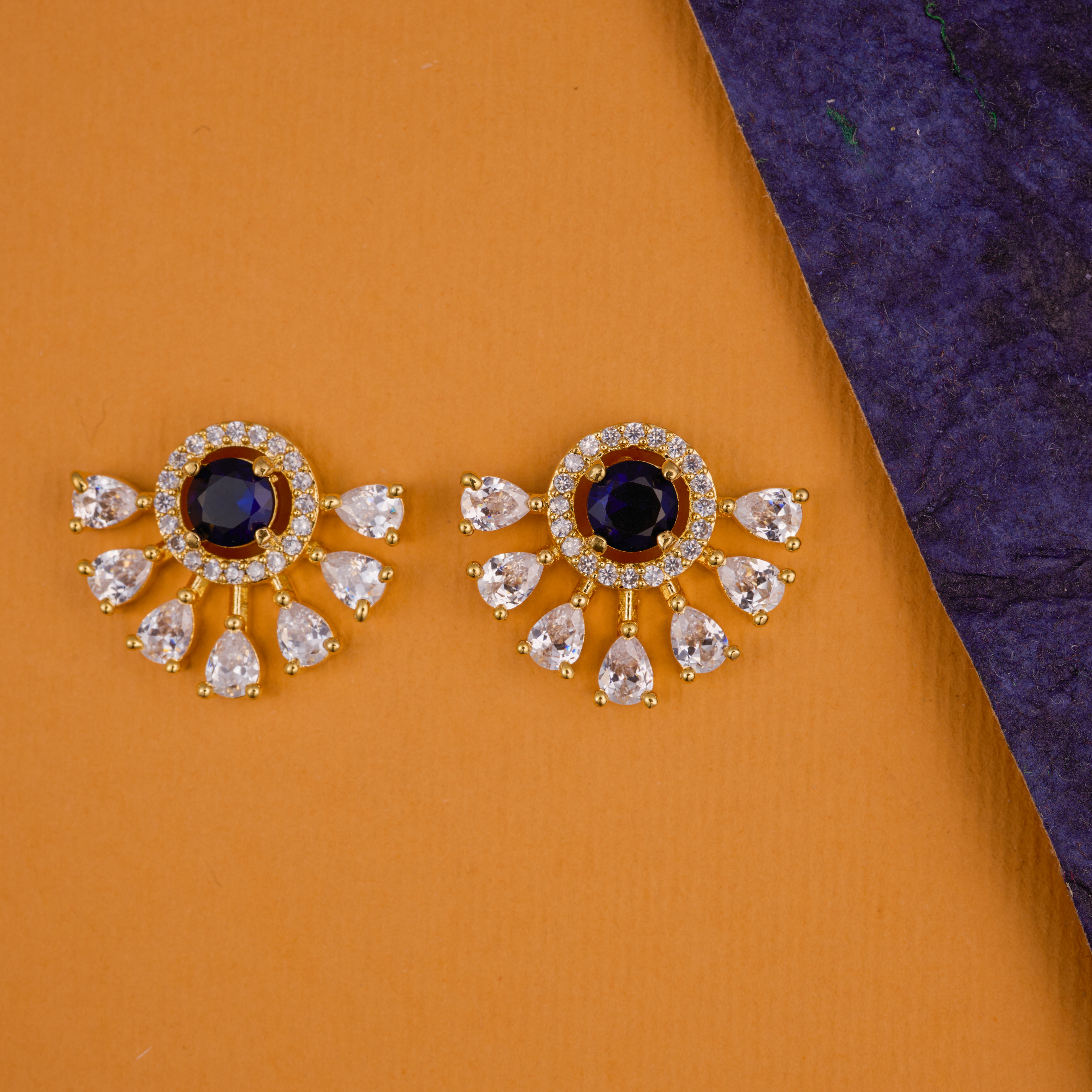 Royal Blue Sunray Half Stud Dazzle Earring