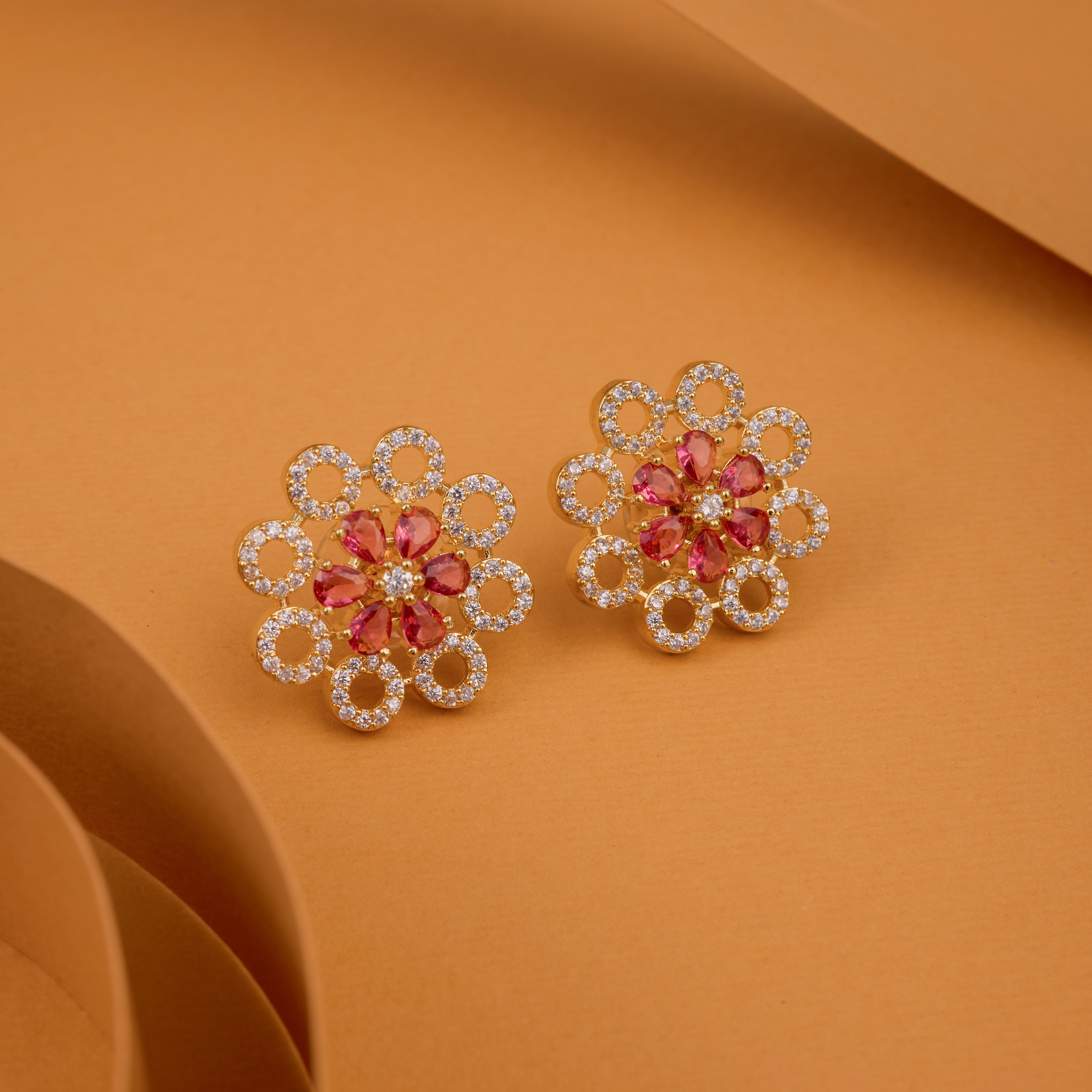 Red Halo Whirl Stud Earrings