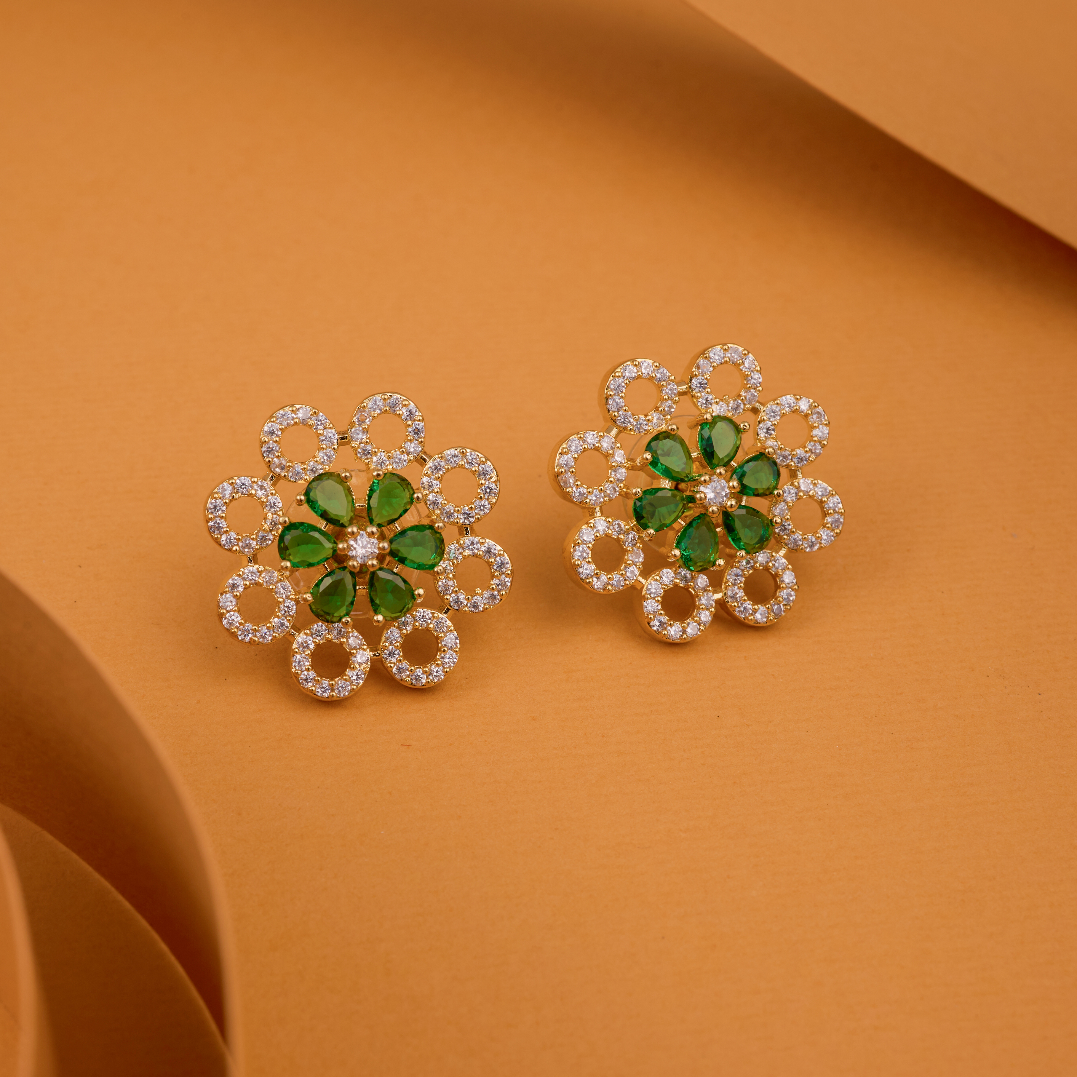 Green Halo Whirl Stud Earrings