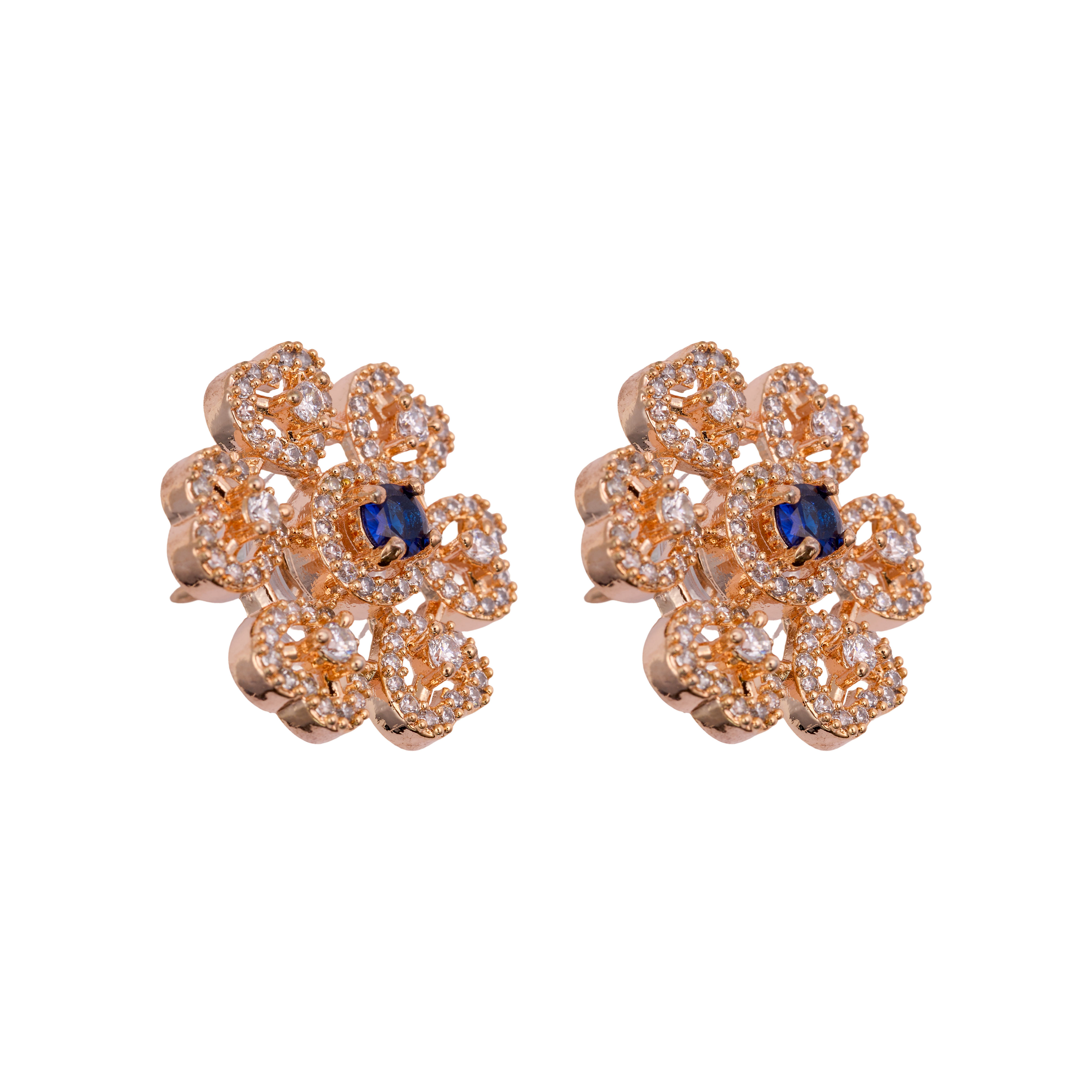 Sapphire Heart Bloom Studs