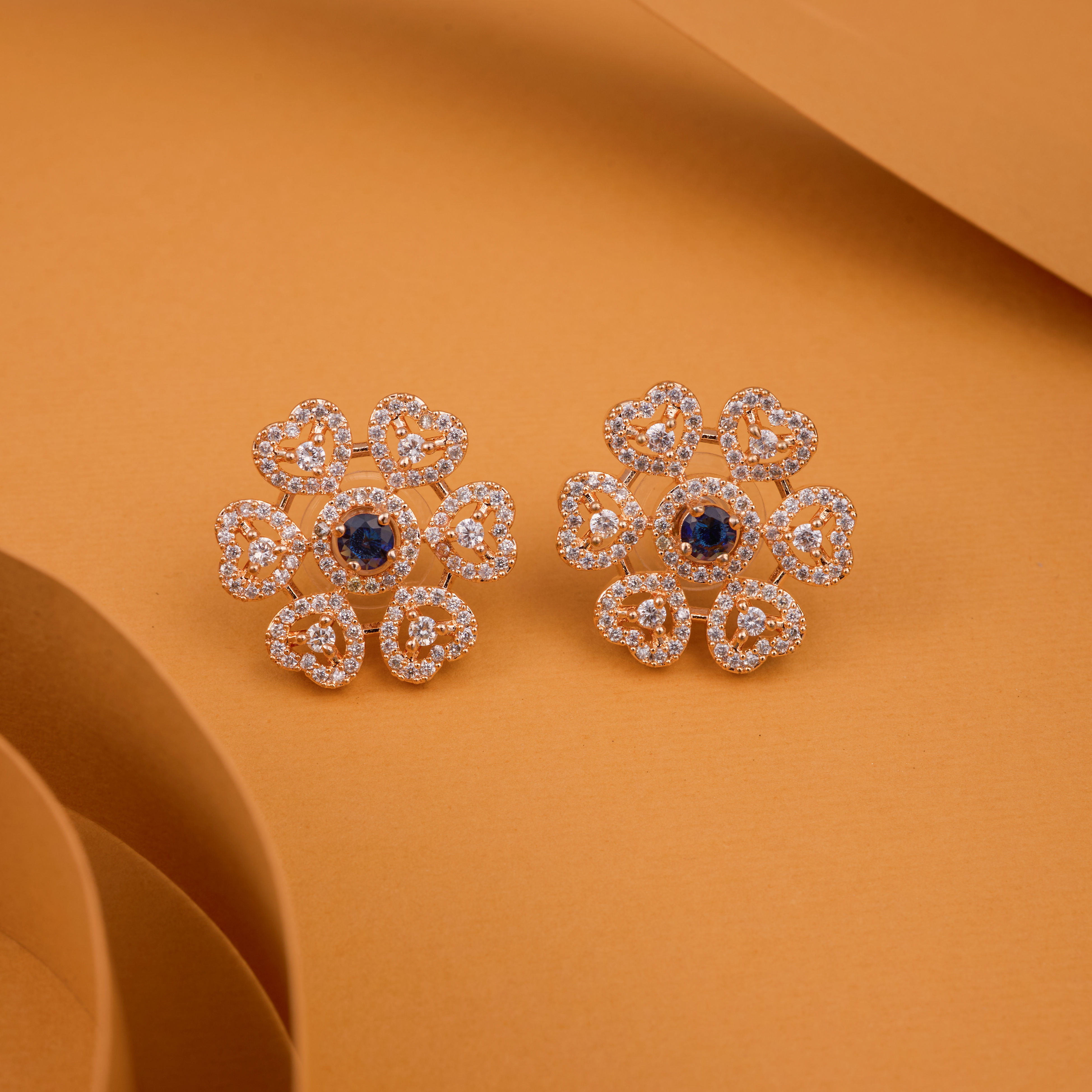 Sapphire Heart Bloom Studs