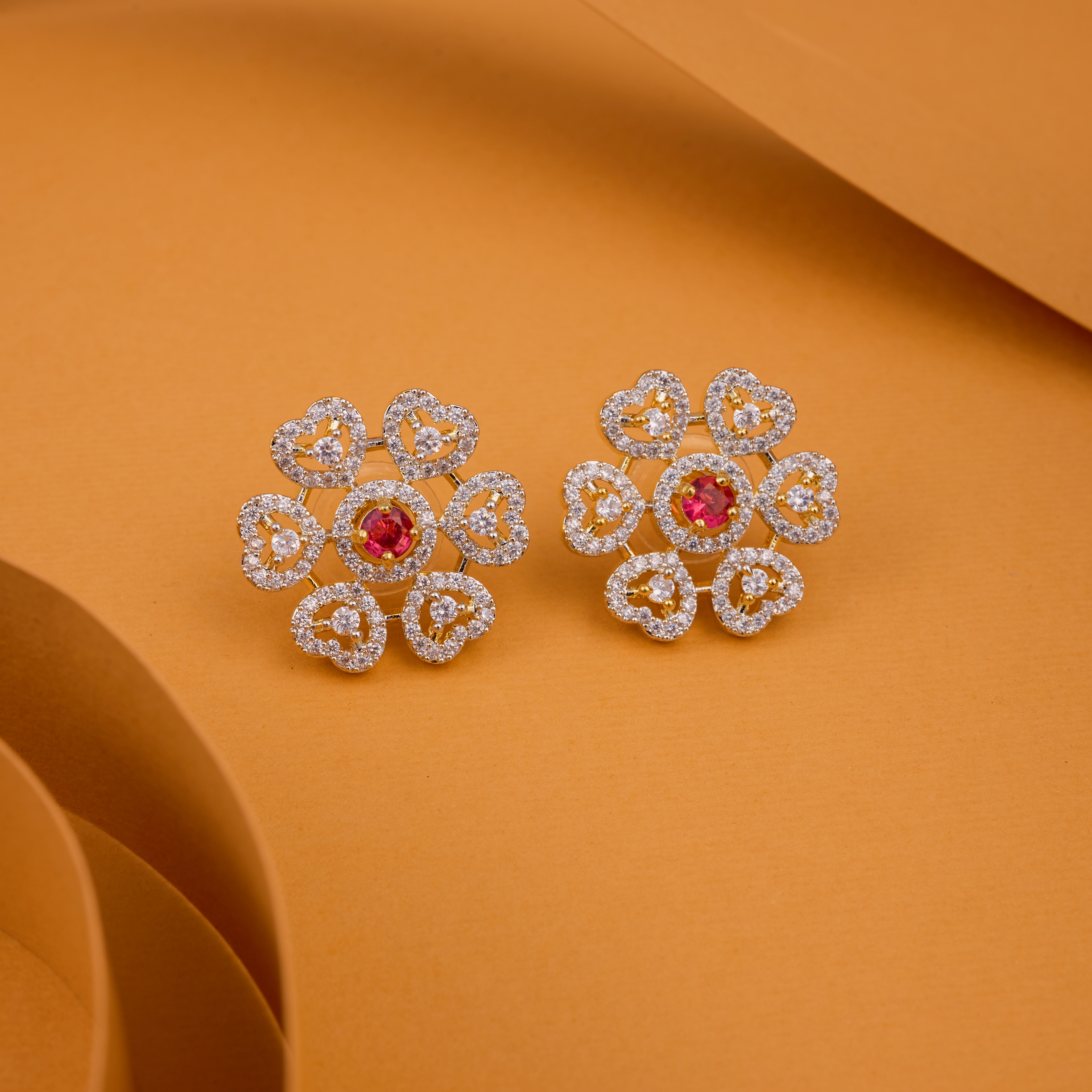Ruby Red Heart Bloom Studs