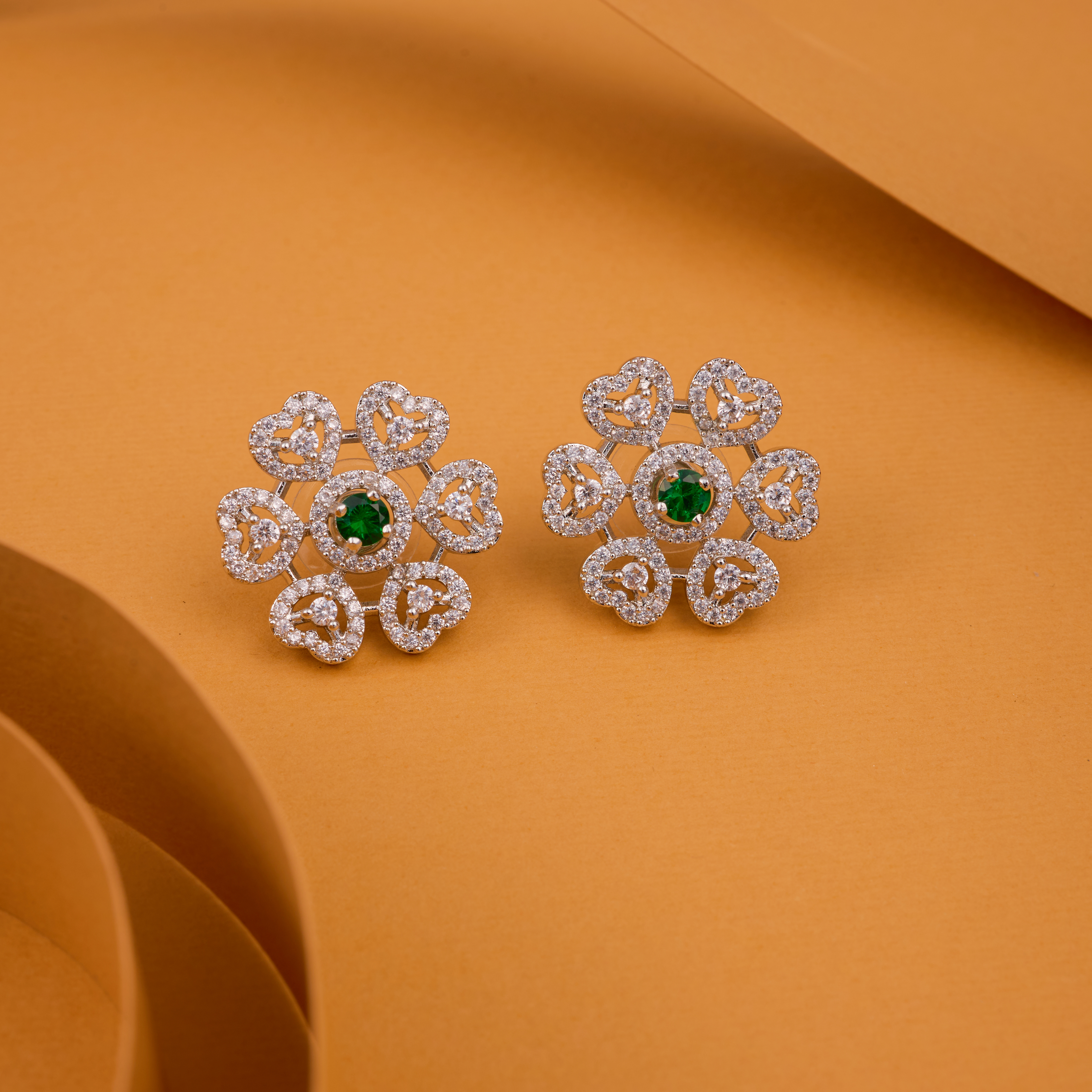 Emerald Heart Bloom Studs