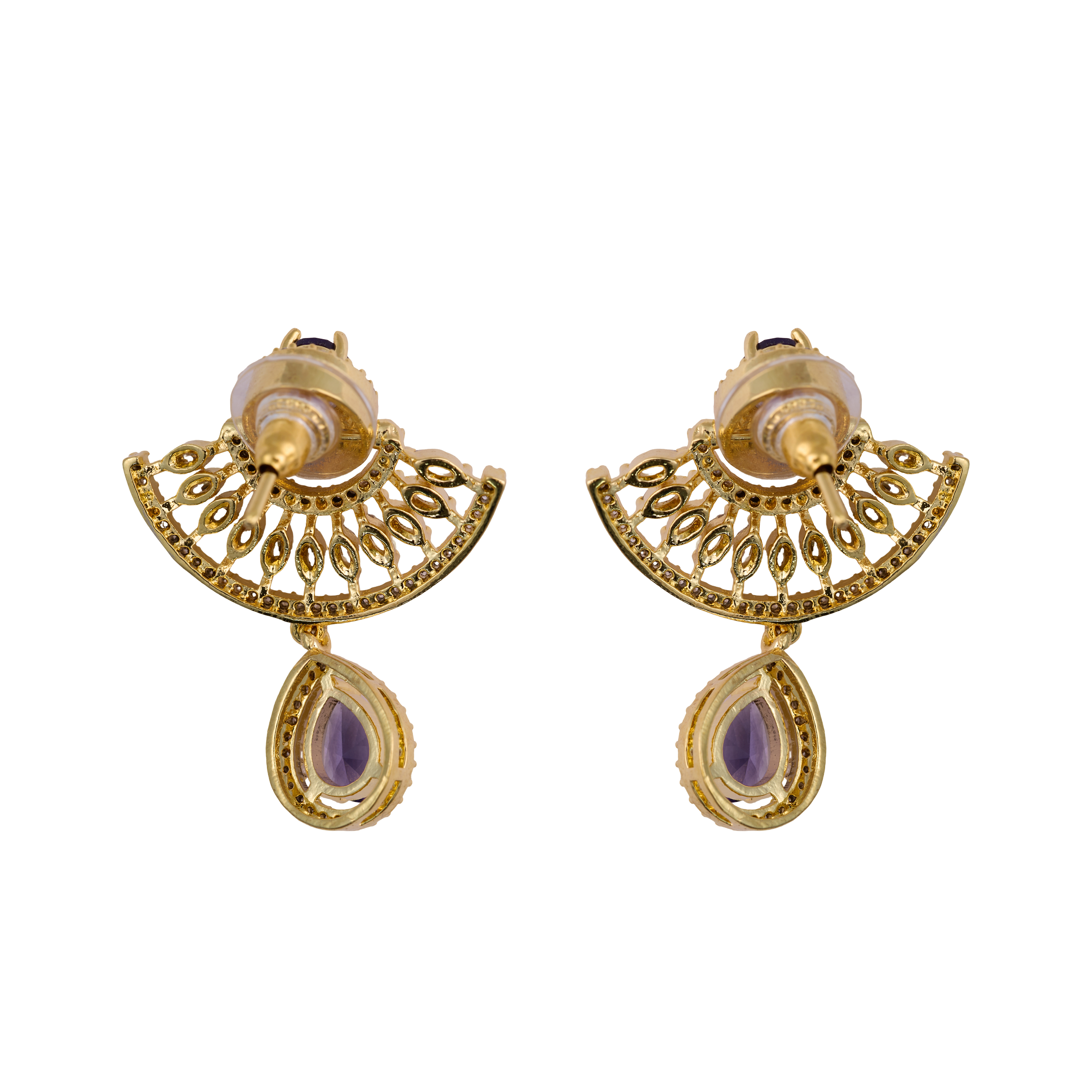 Purple Half Bloom Drop Earrings