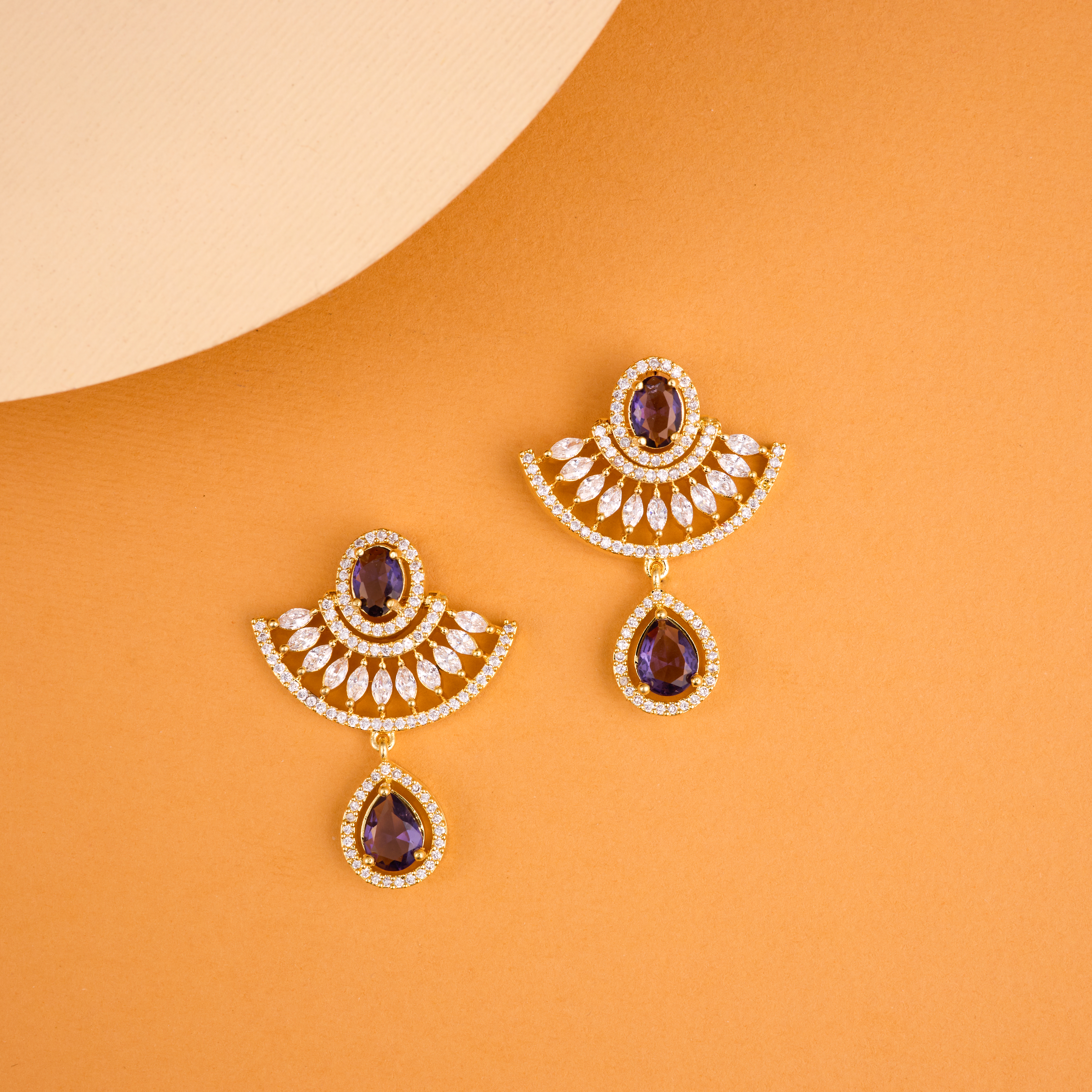 Purple Half Bloom Drop Earrings