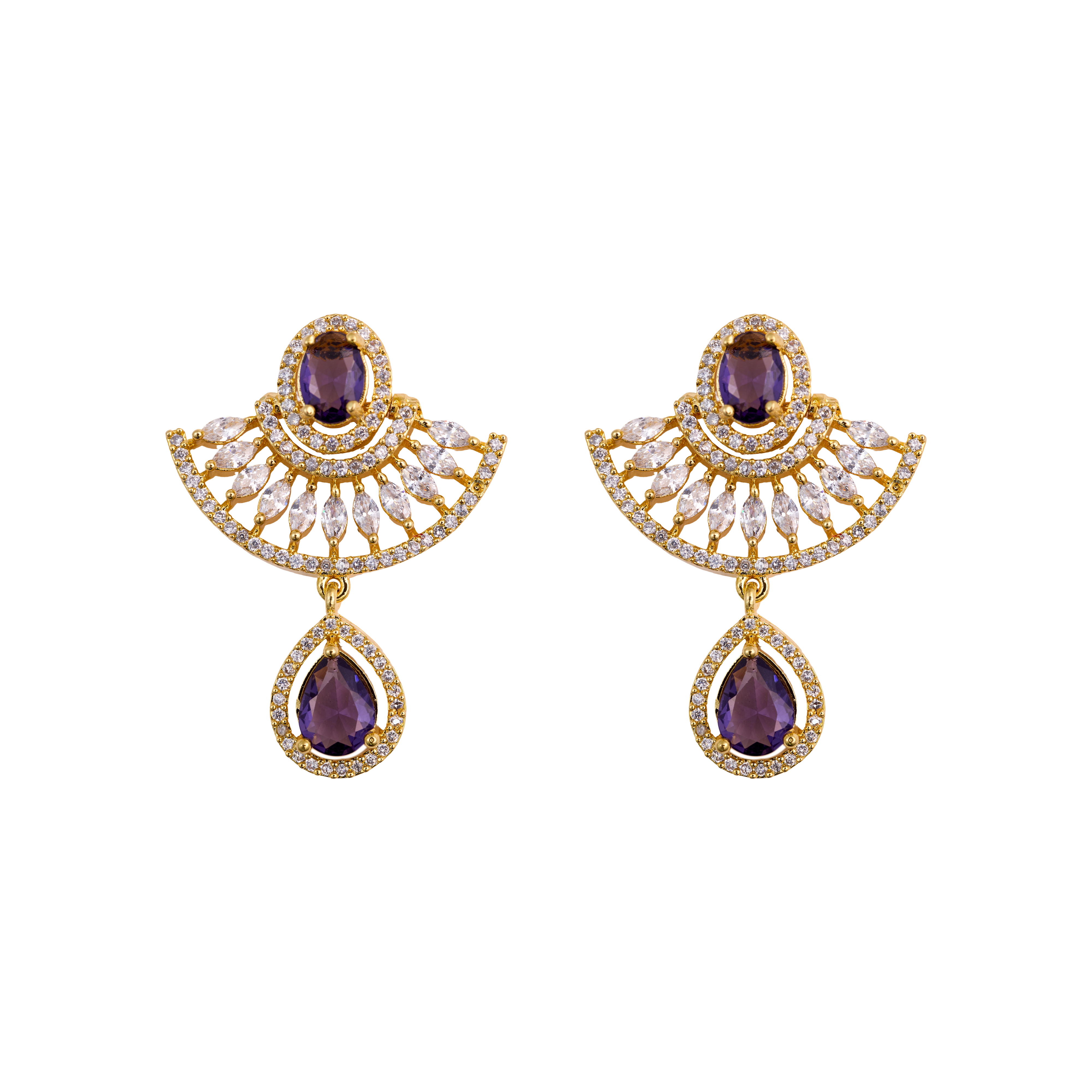 Purple Half Bloom Drop Earrings
