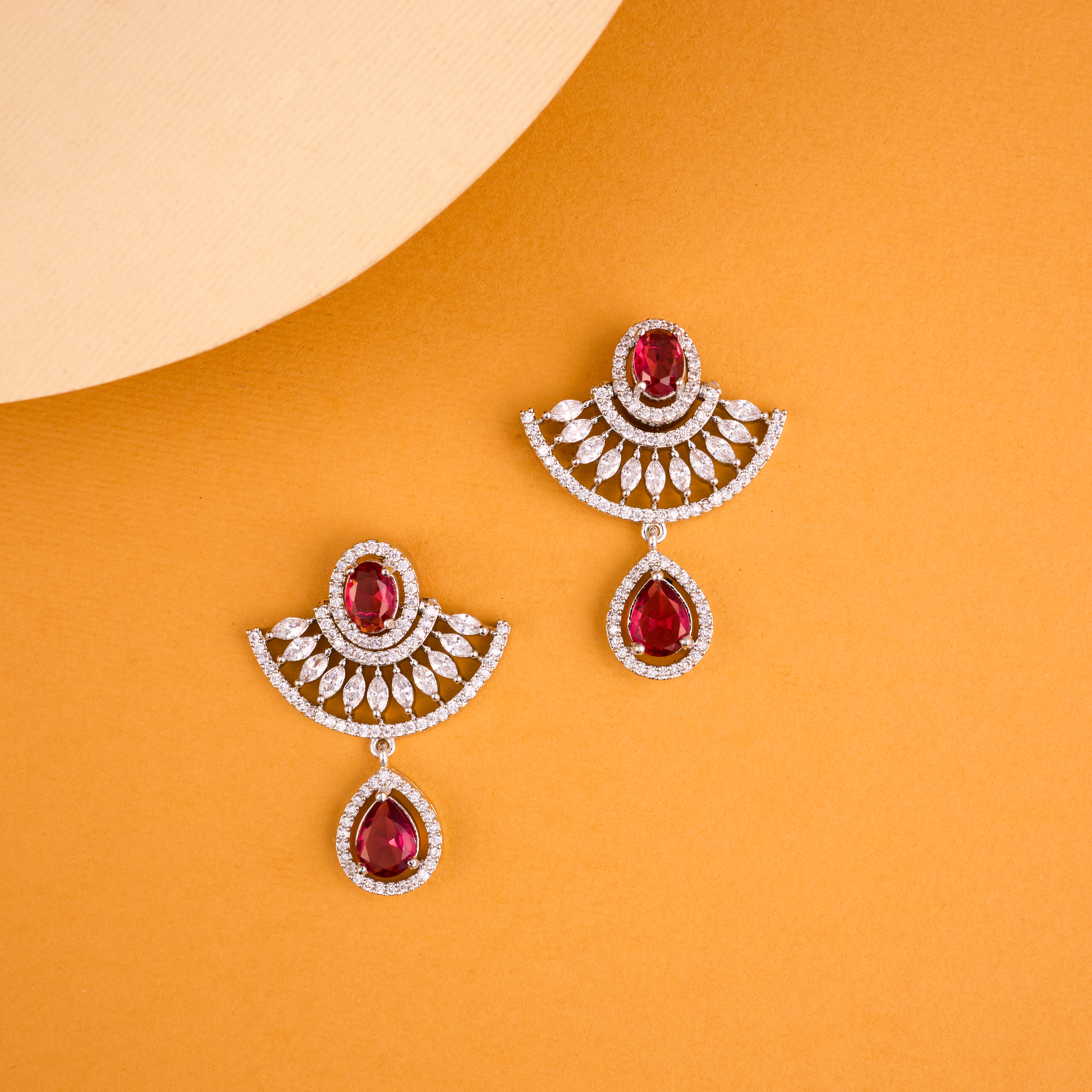 Red Half Bloom Drop Earrings