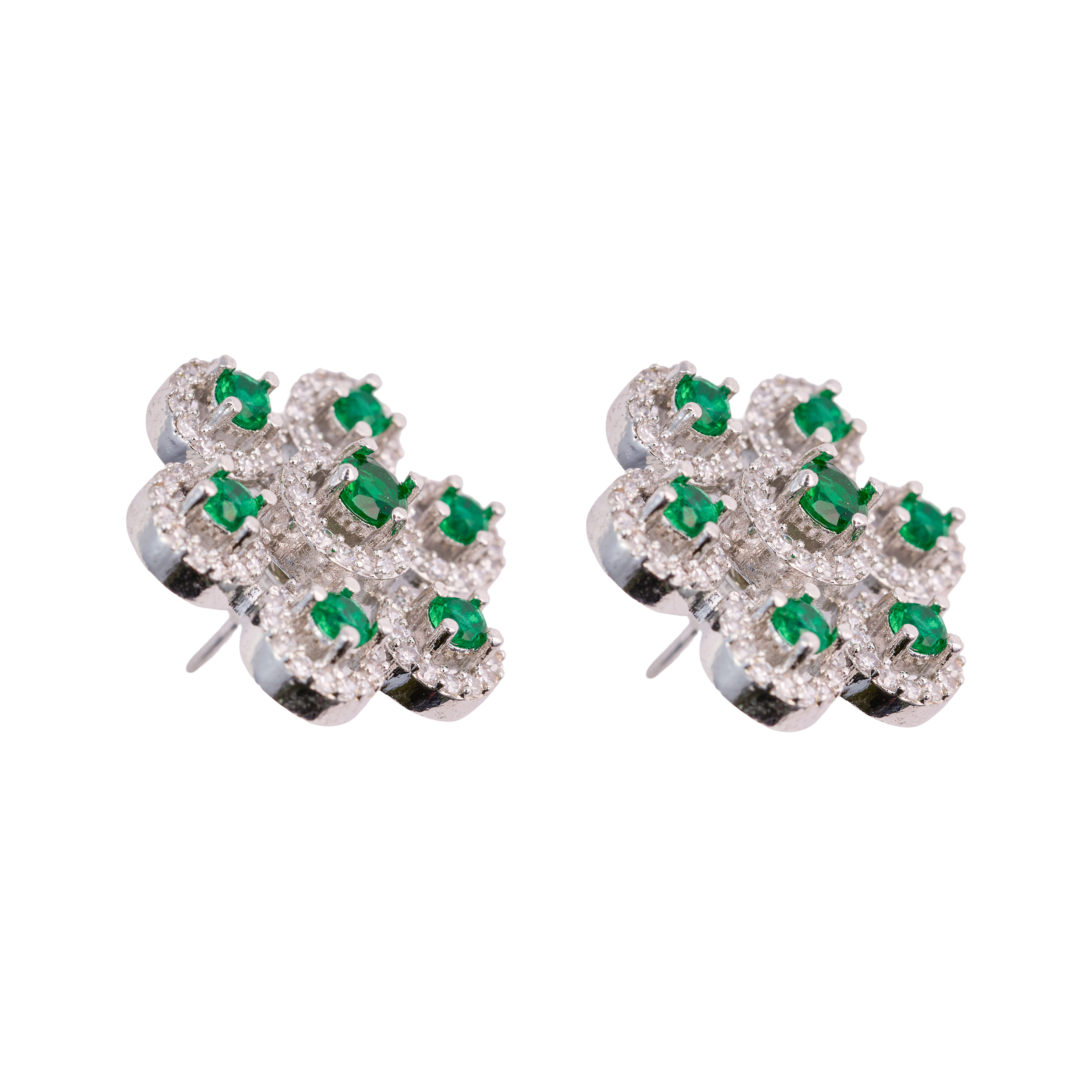 Emerald Blossom of Round Petal Studs