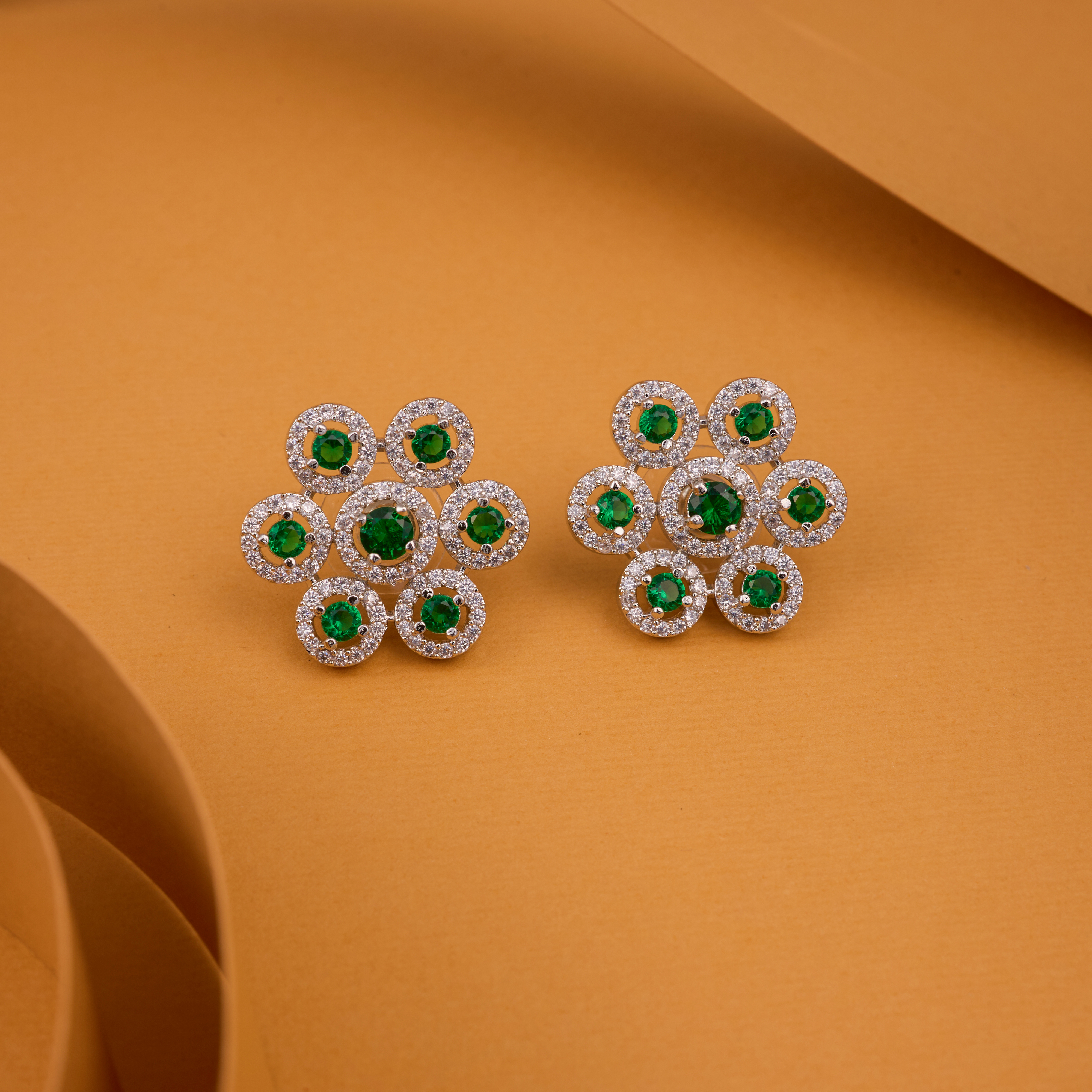 Emerald Blossom of Round Petal Studs