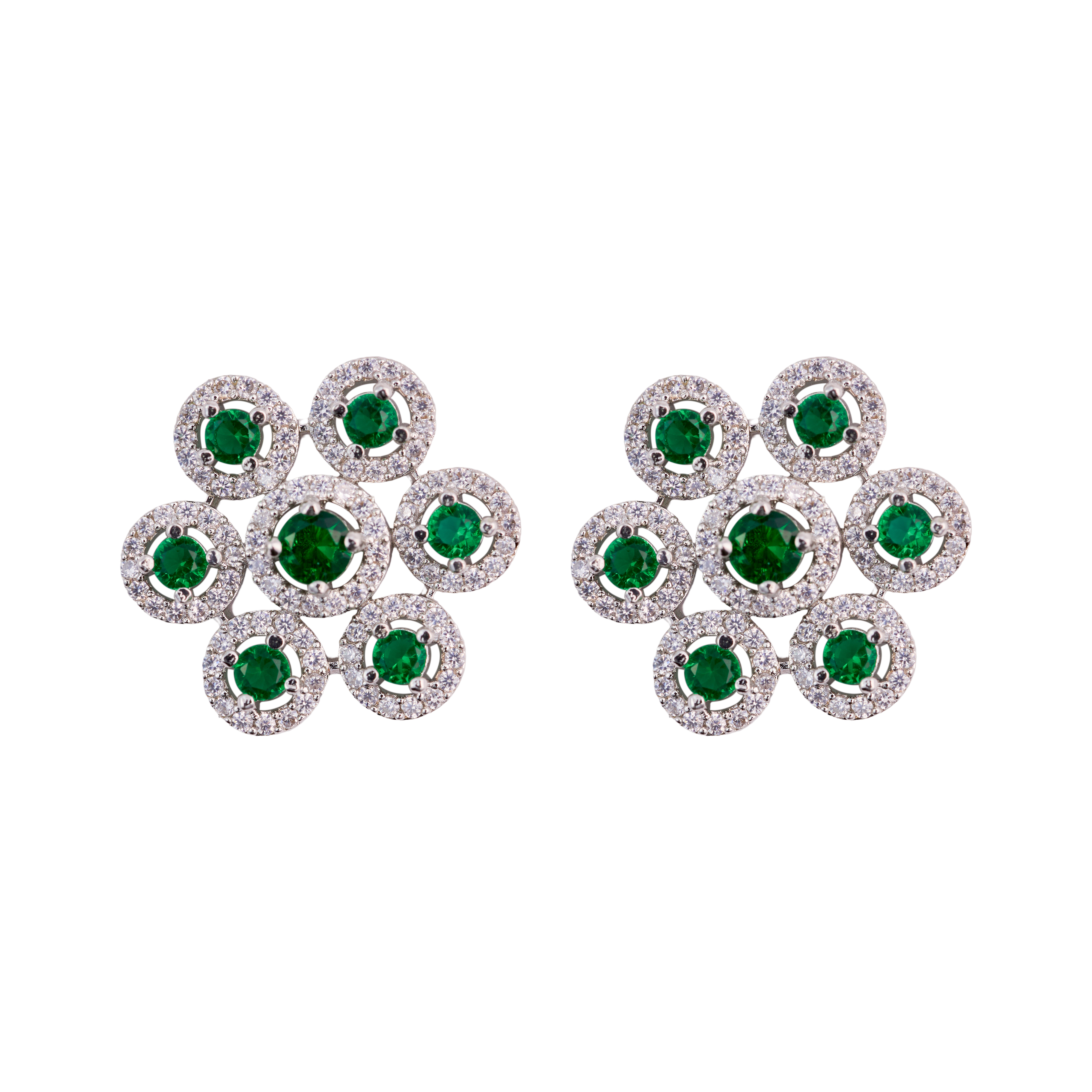 Emerald Blossom of Round Petal Studs