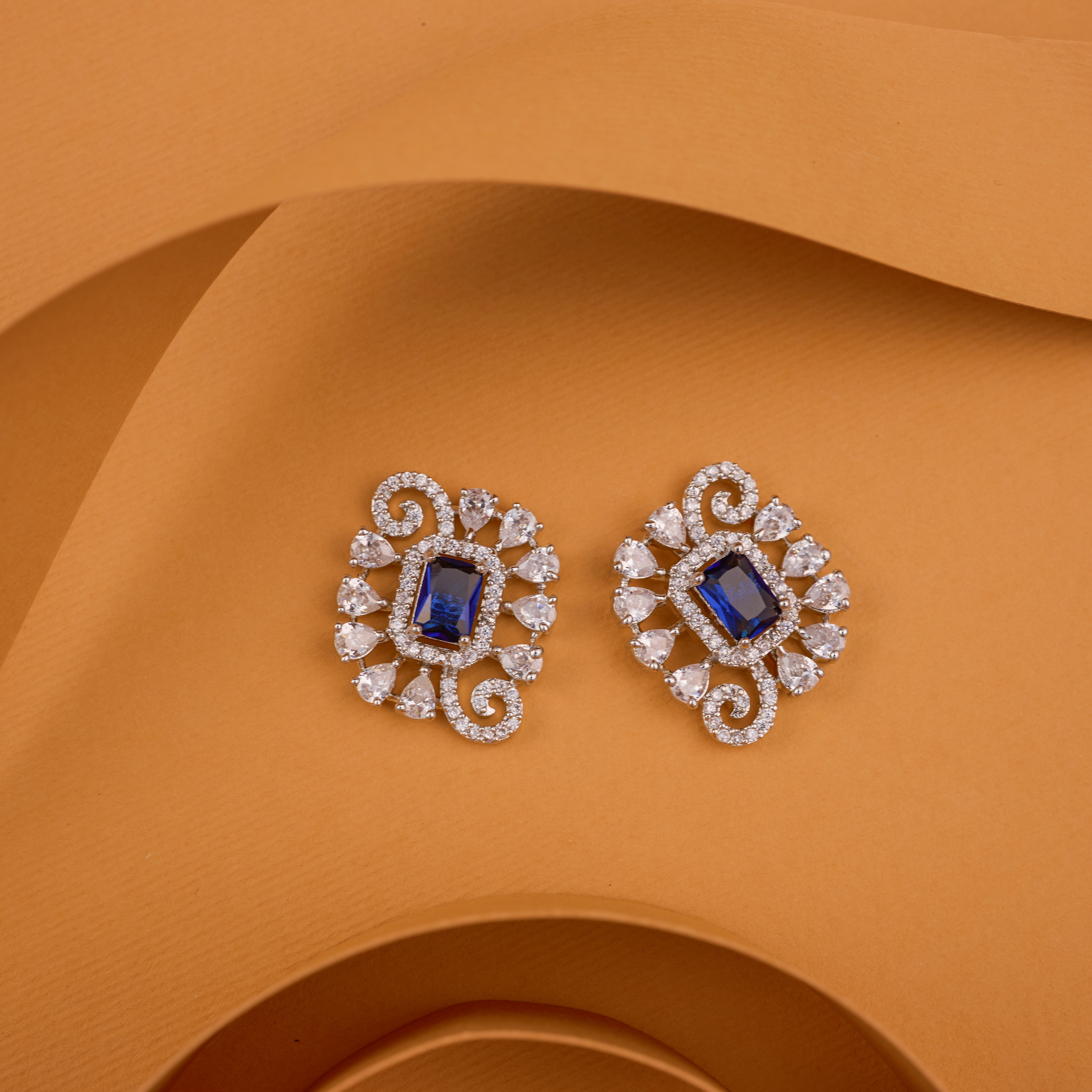 The Classy Sapphire Blue Rectangle Diva Studs