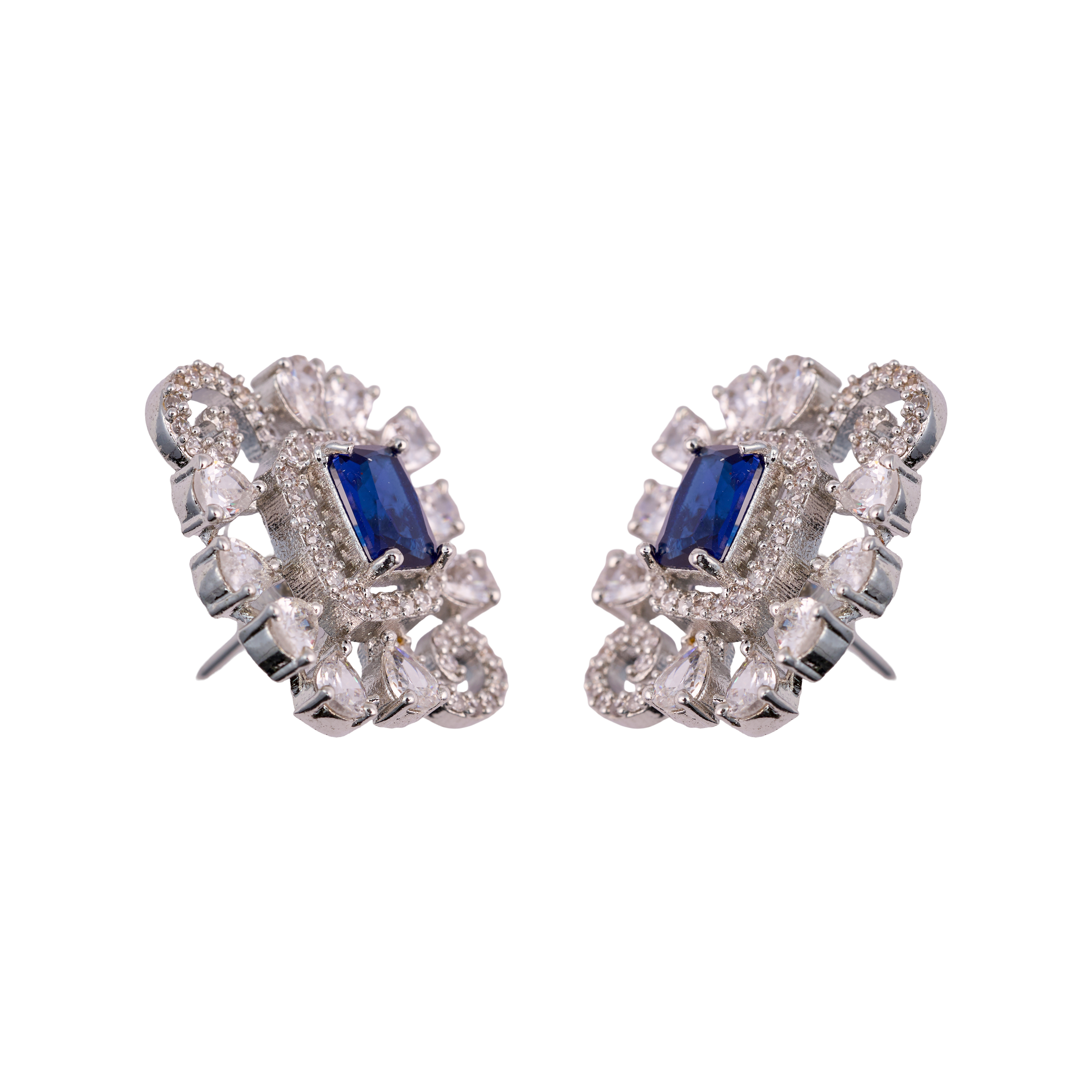 The Classy Sapphire Blue Rectangle Diva Studs