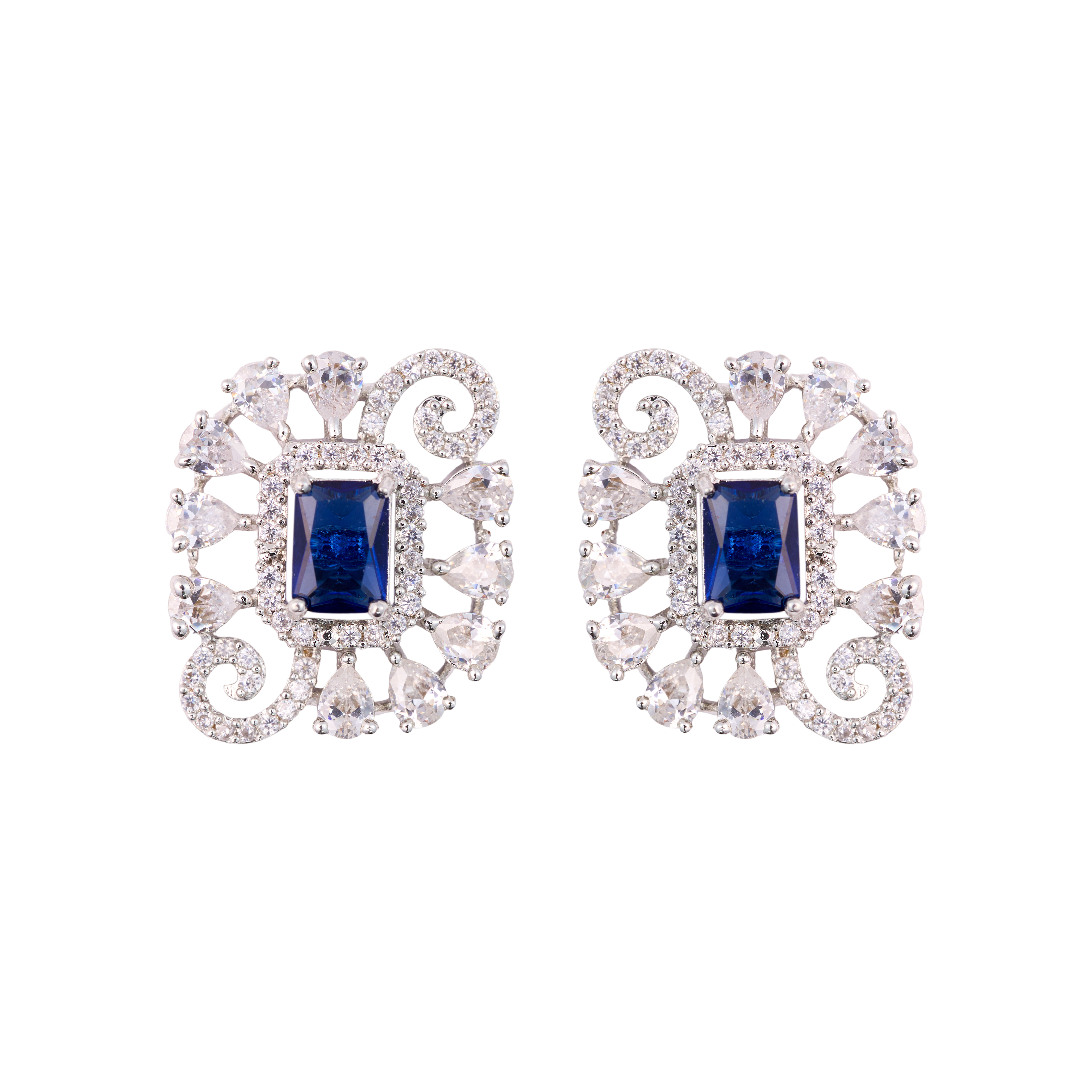 The Classy Sapphire Blue Rectangle Diva Studs