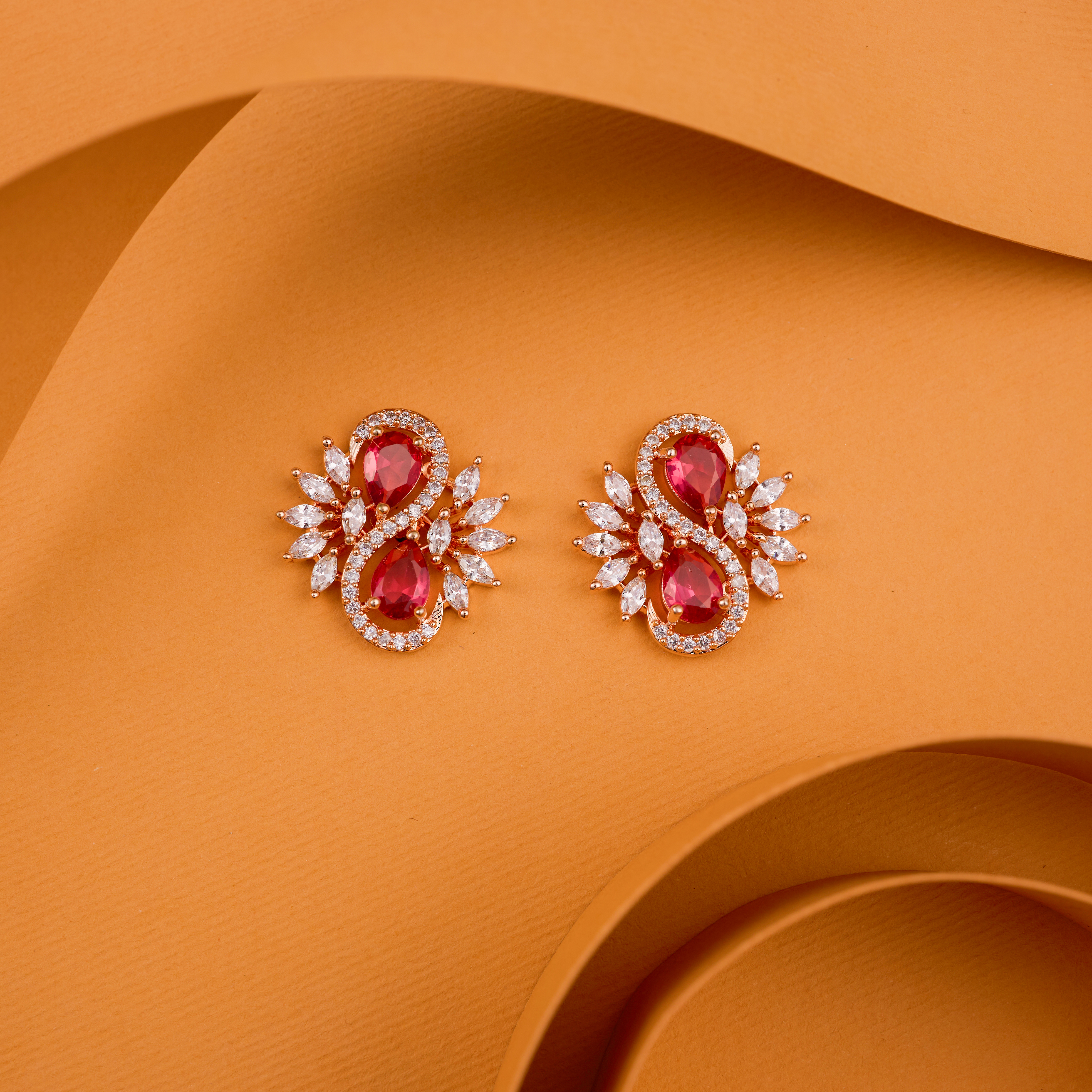 The Infinity Red Glow Floral Studs