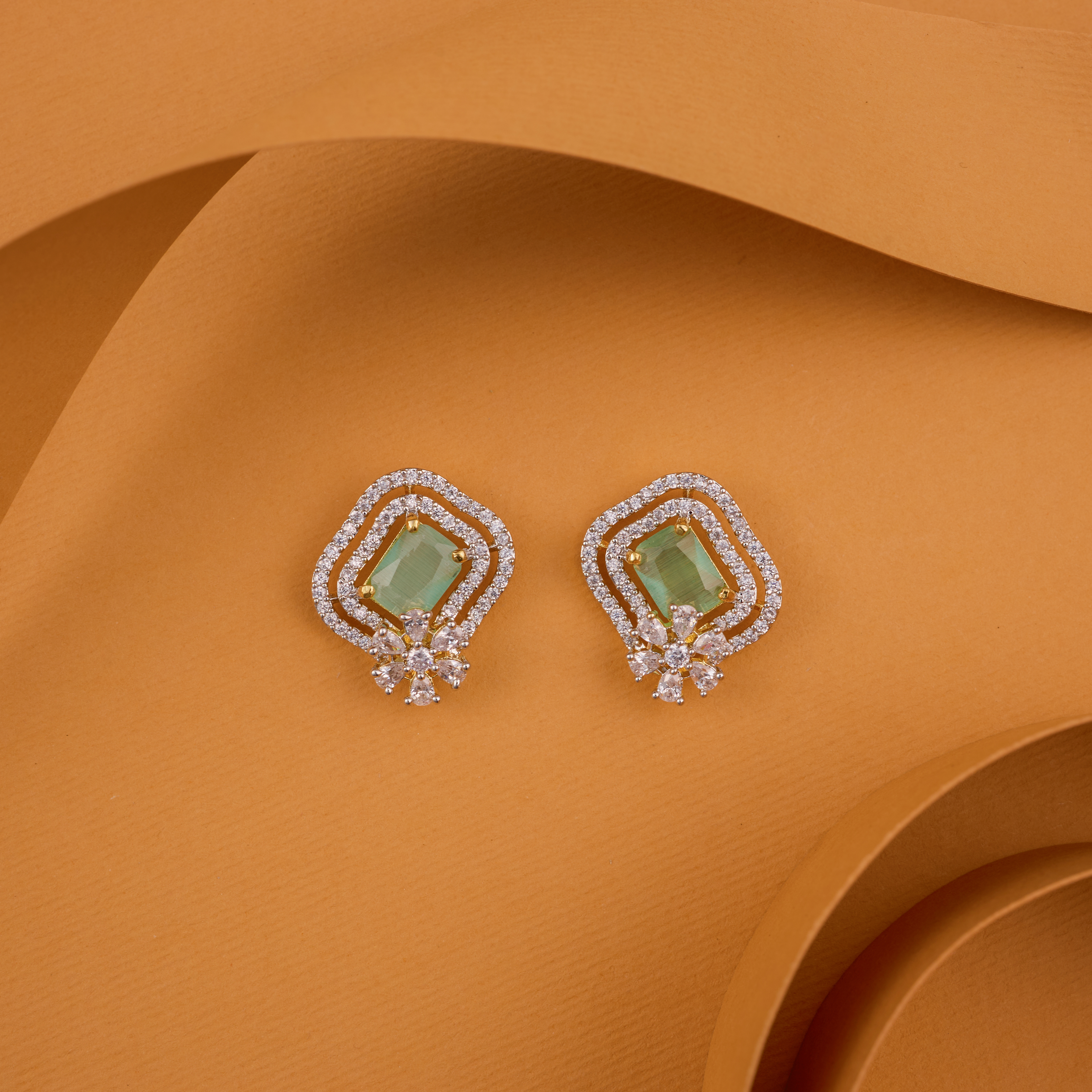 Light Green Rectella Floral Elegant Studs