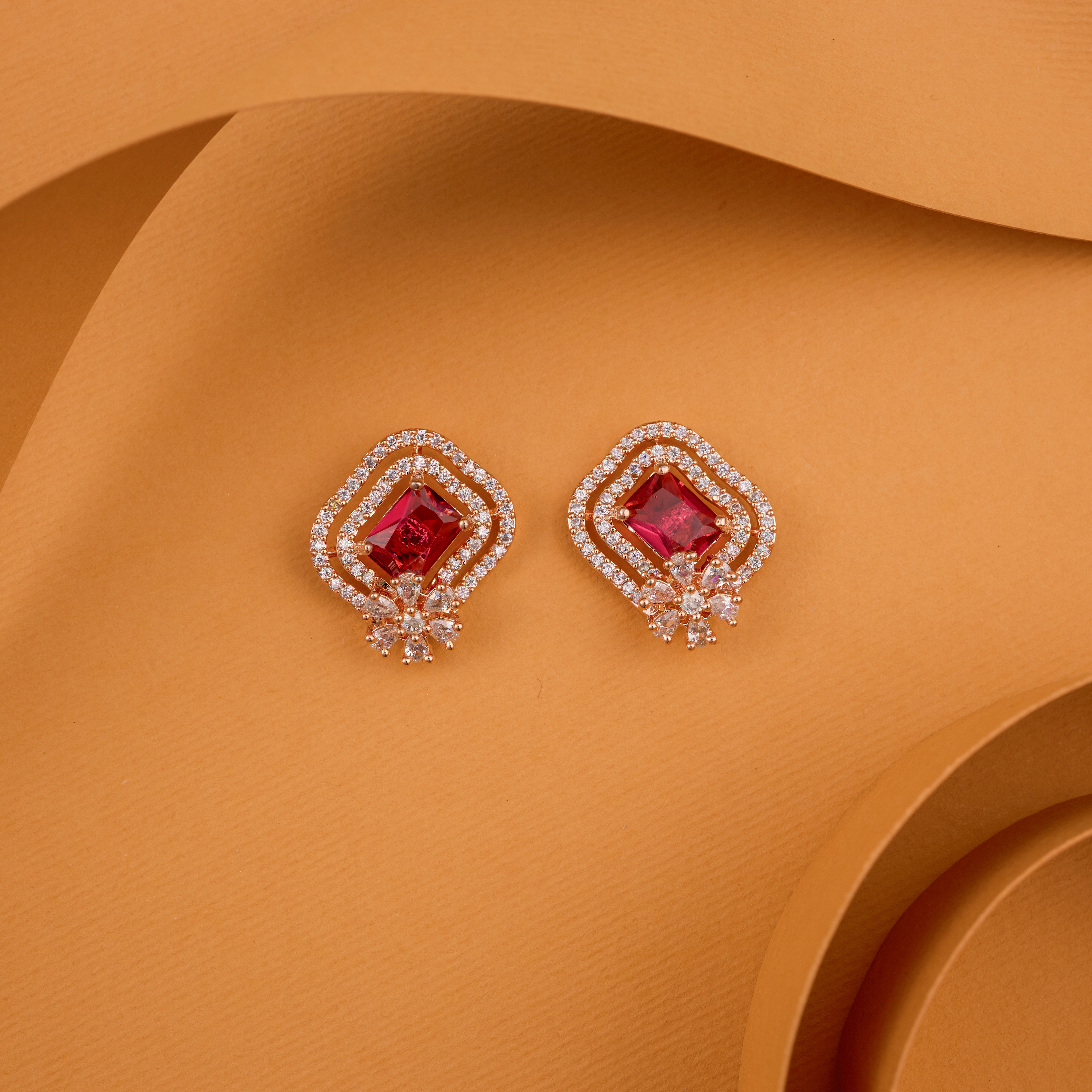 Red Rectella Floral Elegant Studs