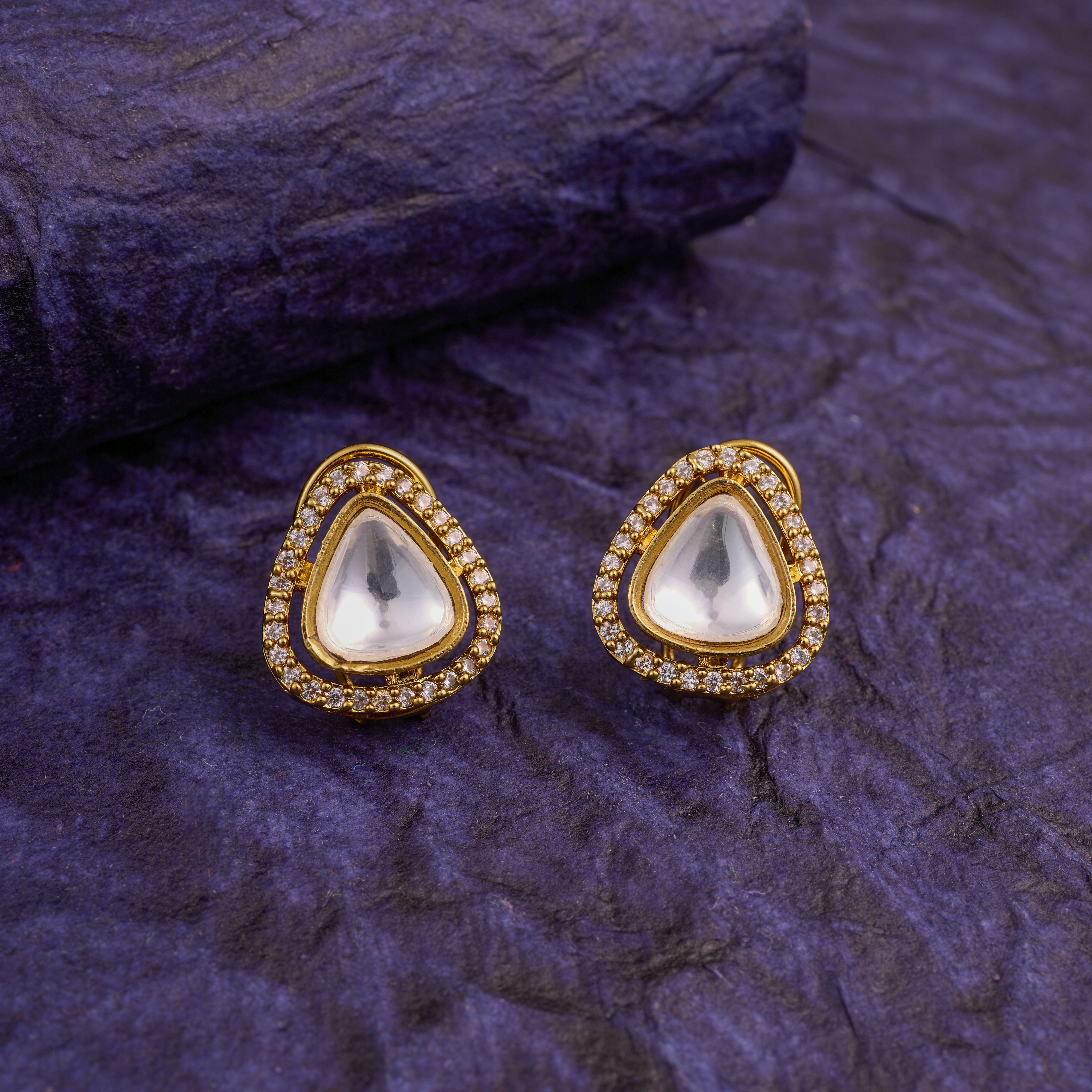 Nimoraa's Royal Spark Triangle Halo Kundan Studs