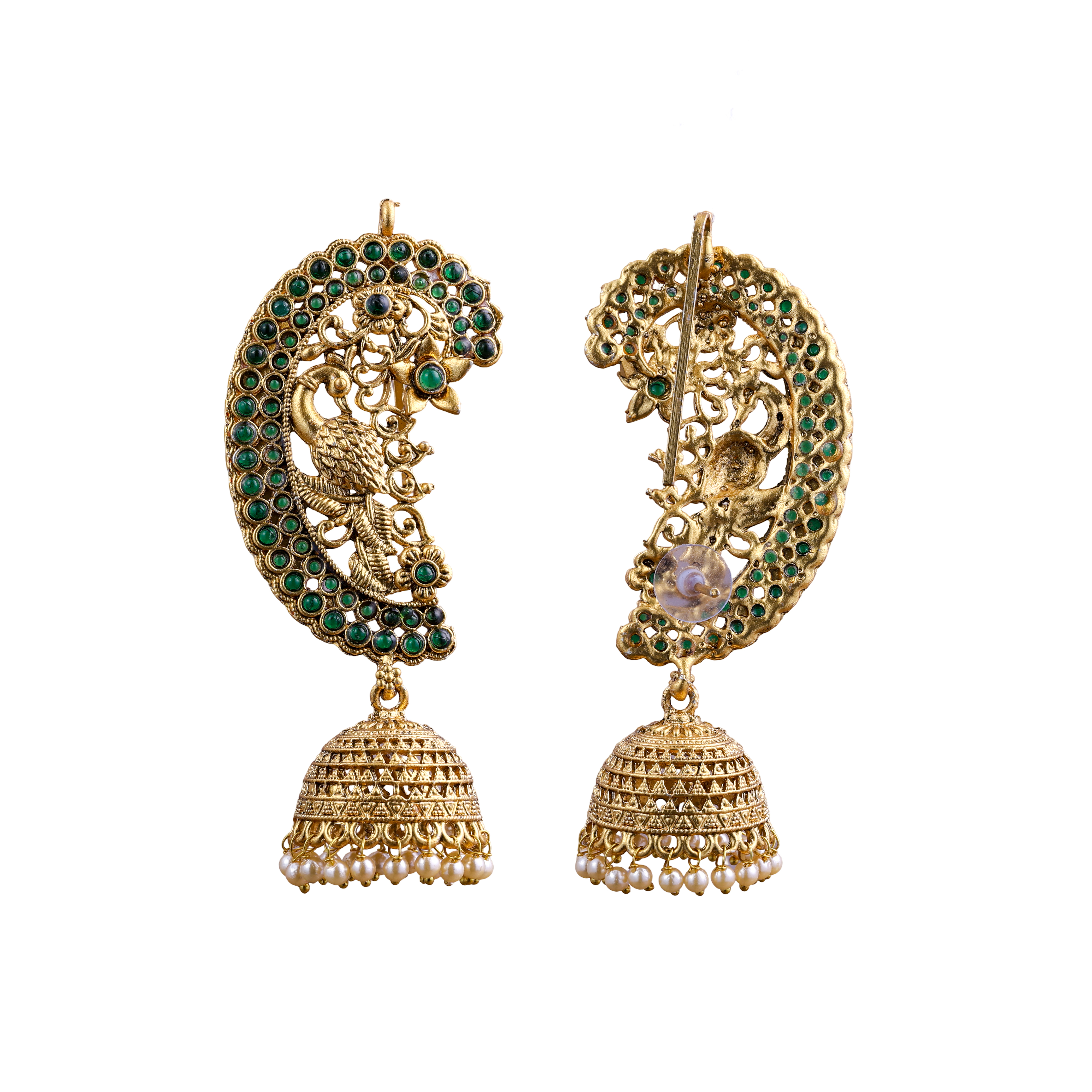 The Traditional Peacock Emerald Kalakriti emerald green Jhumkas